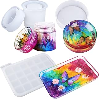 LET'S RESIN Silicone Resin Molds Kit: Tray, Jar with Lid, Round for Epoxy DIY Crafts, Storage, Home Decor & Gifts