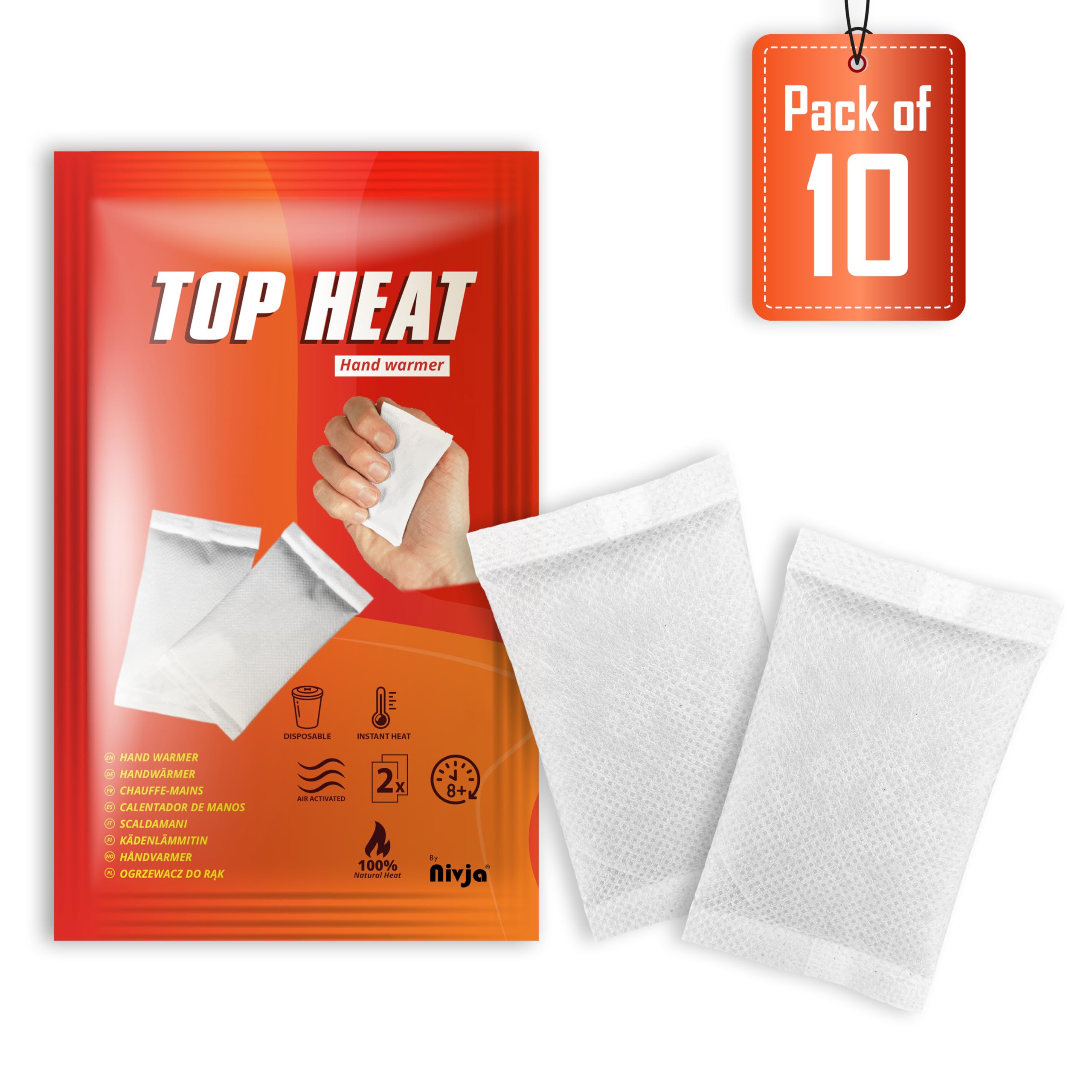 Top Heat Hand Warmers - 8 Hours Warm Hands - Hand Heat Pads - Air Activated - Instant Heat - 100% Natural Heat - Pocket Heater - Ready to use