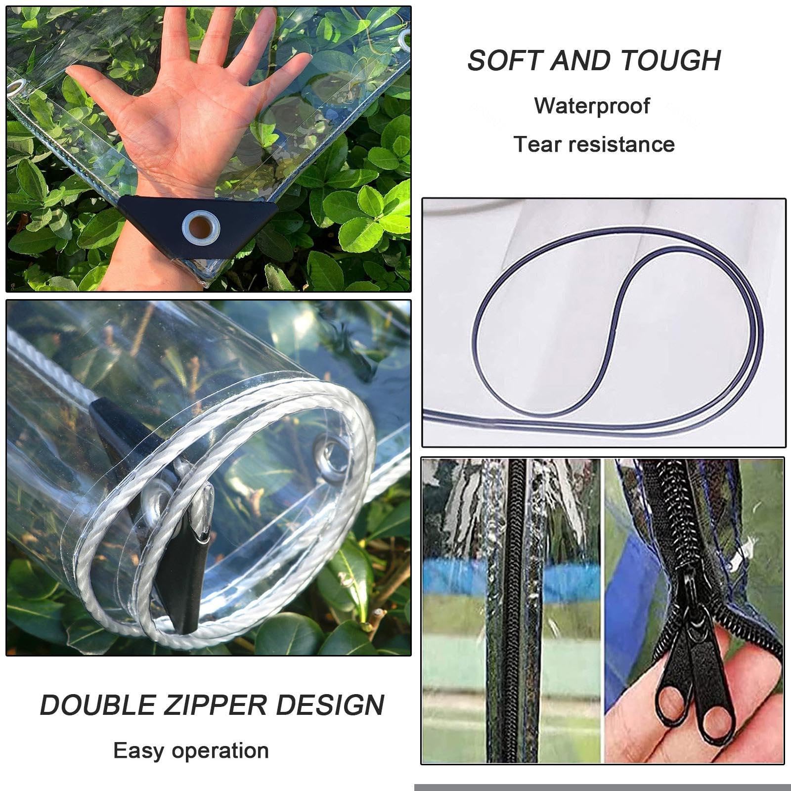 Waterdicht transparant pvc-zeildoek met oogjes 0,35 mm zware regenhoes, weerbest