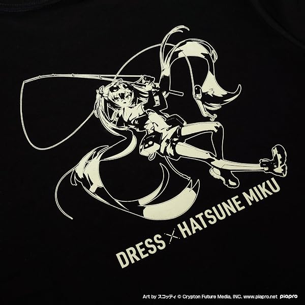 [ドレス] 初音ミク オリジナルTシャツ S～2XL ブラック 半袖 釣り コラボ グッズ ユニセックス 大きいサイズ 涼しい コットン - 4