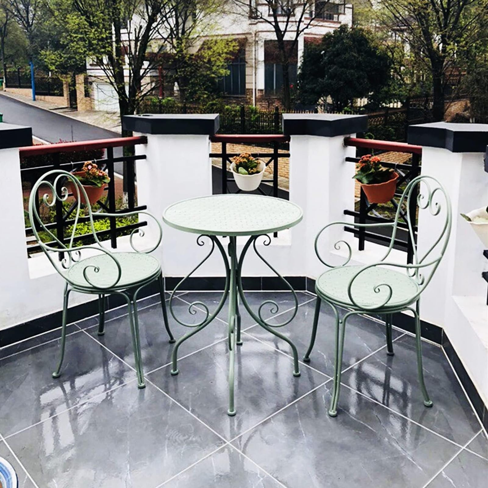 Set da bistrot da esterno in metallo, 3 pezzi, mobili da giardino in ferro per patio, balcone e portico anteriore, tavolo e sedie blu compatto per piccoli spazi, perfetto per pranzare e rilassarsi
