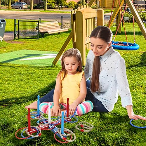 Miniatura 7 de Juego de lanzamiento de anillos de madera, divertido juego de carnaval para interiores y exteriores, para niños y adultos, incluye 16 anillos (8