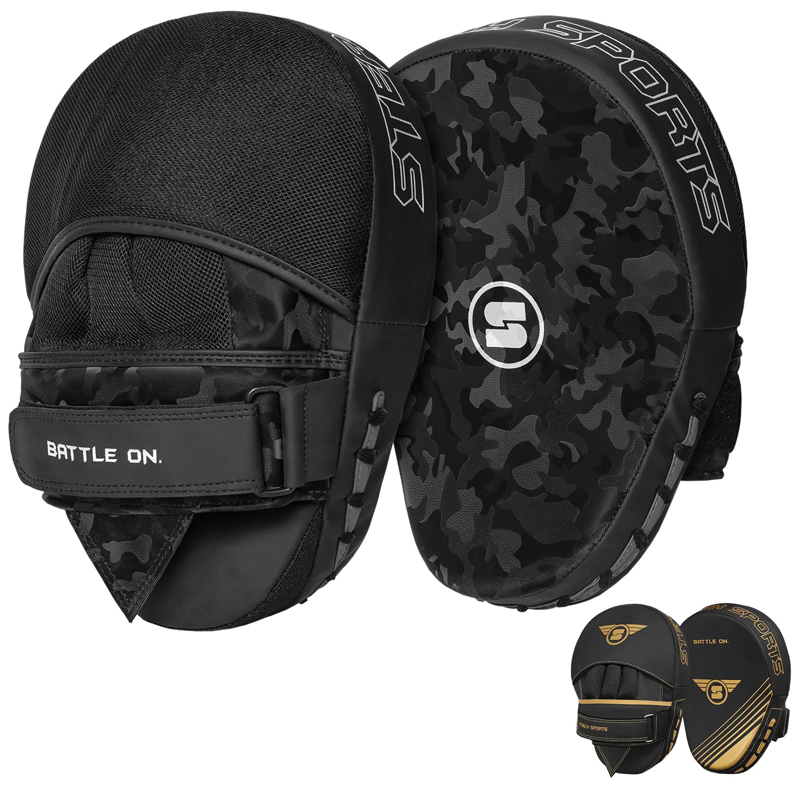 Stealth Sports Boxing Pads – Durable Curved Punching Mitts – Ventilated Focus Mitts for Training - MMA Kickboxing Muay Thai Karate Sparring Martial Arts Hook and Jab Pads (Camo)