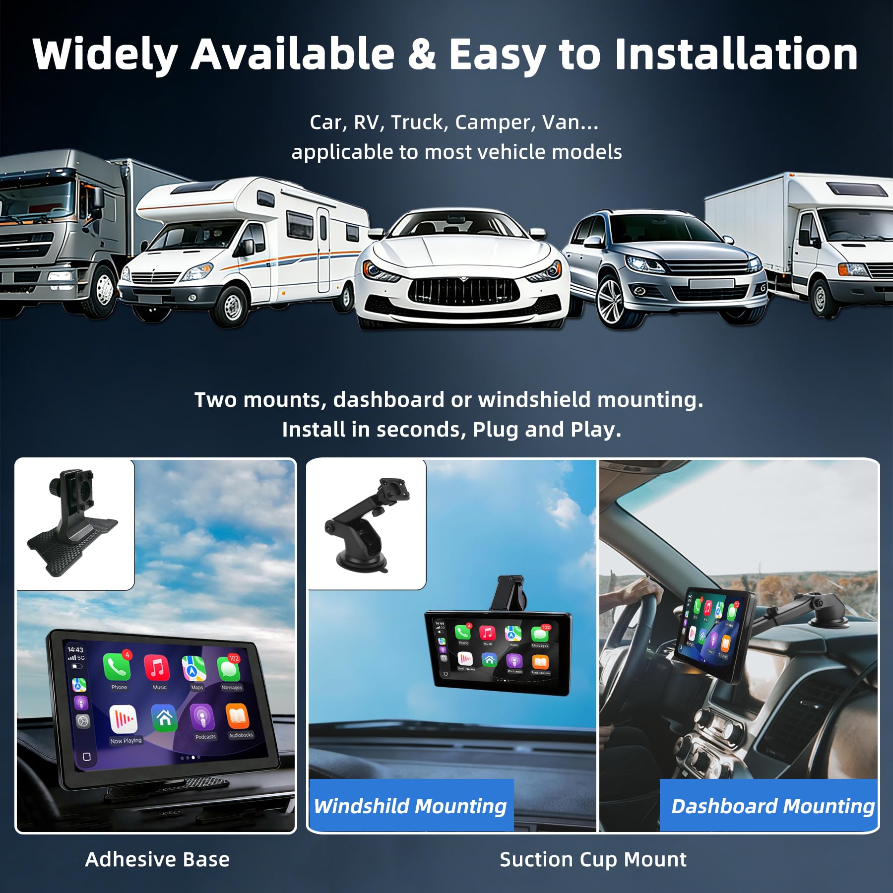 Écran Carplay Voiture 9", Carplay Android Auto sans Fil - Ecran Tactile pour Voiture avec Caméra de Recul | Transmetteur FM, AUX - Autoradio Portable pour la Majorité des Voitures