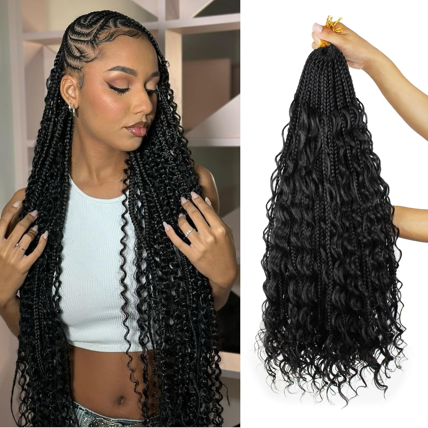 Vustbeauty 9 Packs Boho Box Braids Crochet Hair 30 Inch Goddess Box Braids Crochet Hair With Curly Ends Synthetic Bohemian Braids Hair Extension For Women (30inch, 1b)