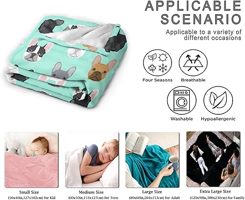 Miniatura 7 de Manta con patrón de caras de bulldog francés, colcha de franela de forro polar ultra suave, decoración del hogar, manta de lujo ligera, suave y