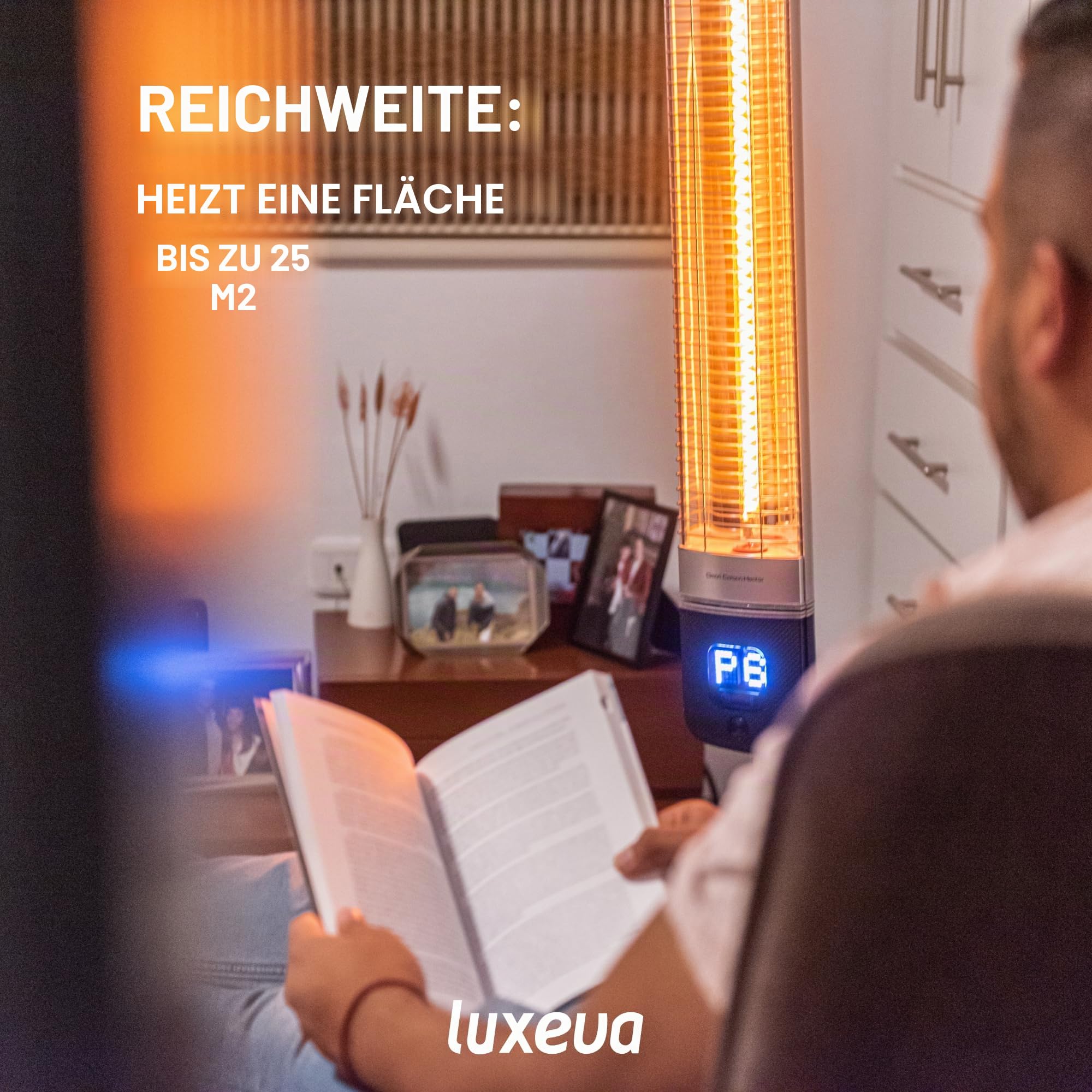 Luxeva Infrarot-Terrassenheizstrahler, 1000/2500 W, elektrische Terrassenheizung mit App-Steuerung, IP55 wasserdicht, 6 Heizstufen, energiesparend, kompaktes Design, Schwarz (Black)