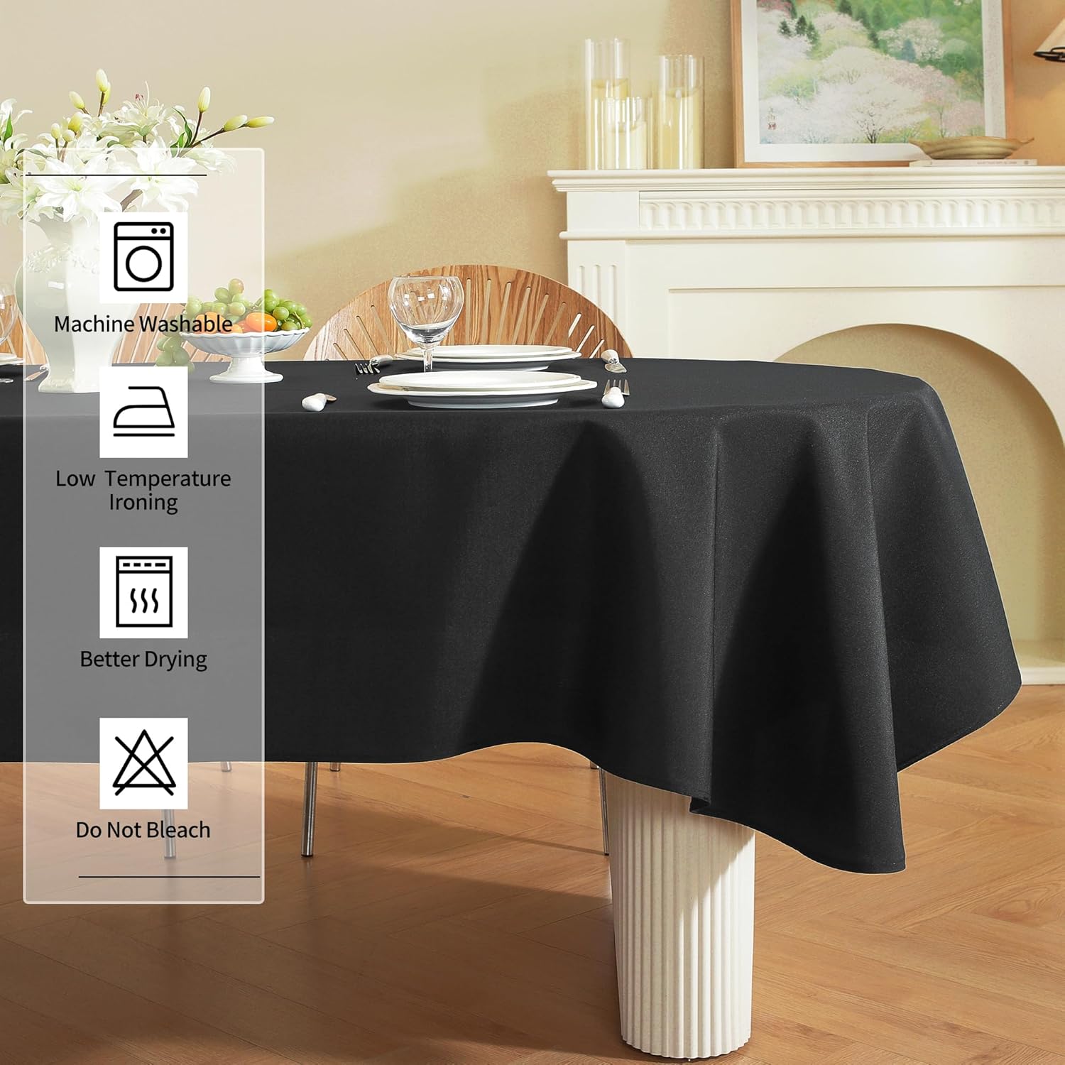Classic Black Oval Tablecloth - Made of Durable Plain Cloth, Heavy Duty & Wrinkle-Resistant, Smooth Surface for Party Restaurant Formal and Everyday Dining, Easy to Iron,60 x 102 Inch