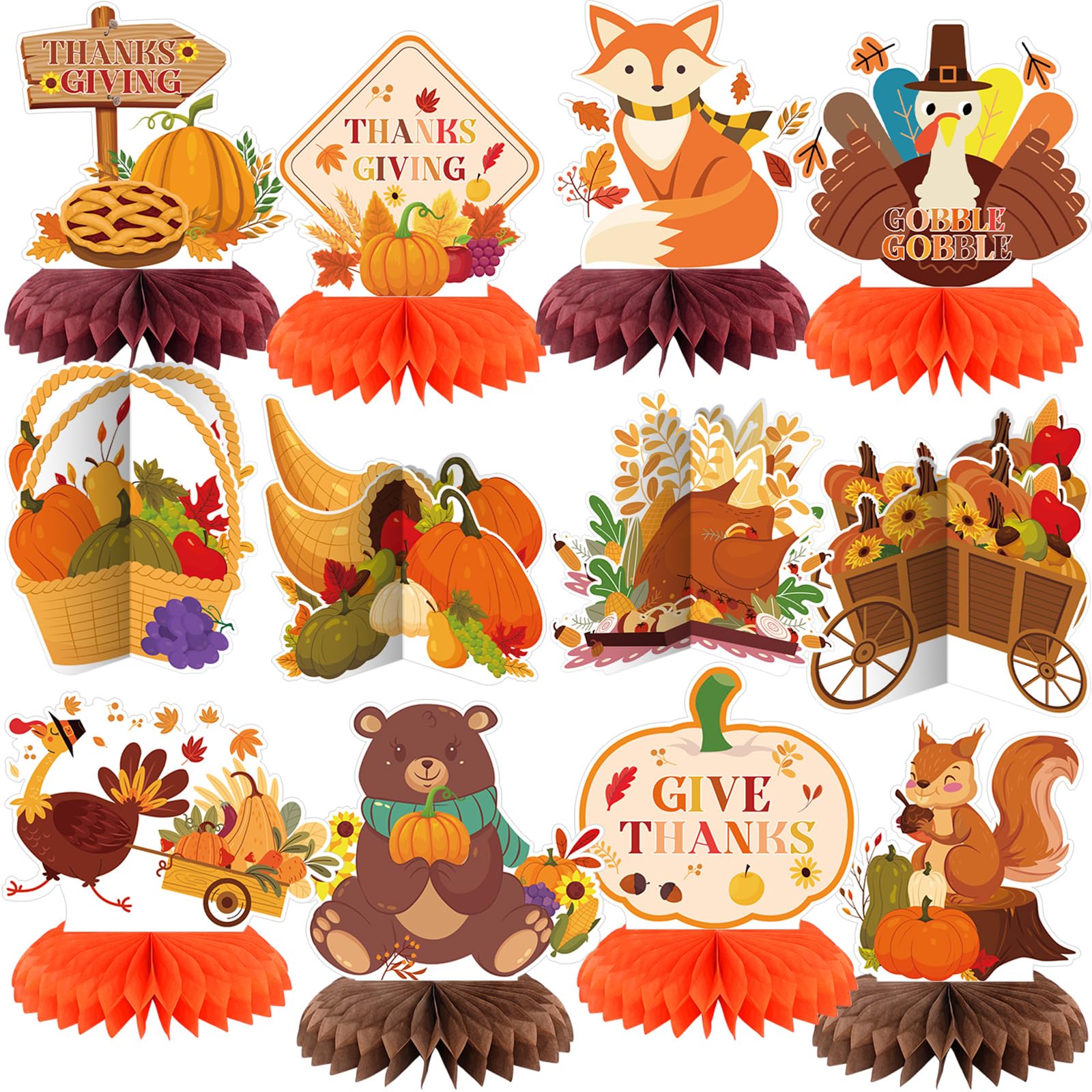 12 Pcs Thanksgiving Honeycomb Centerpieces Fall Table Decor