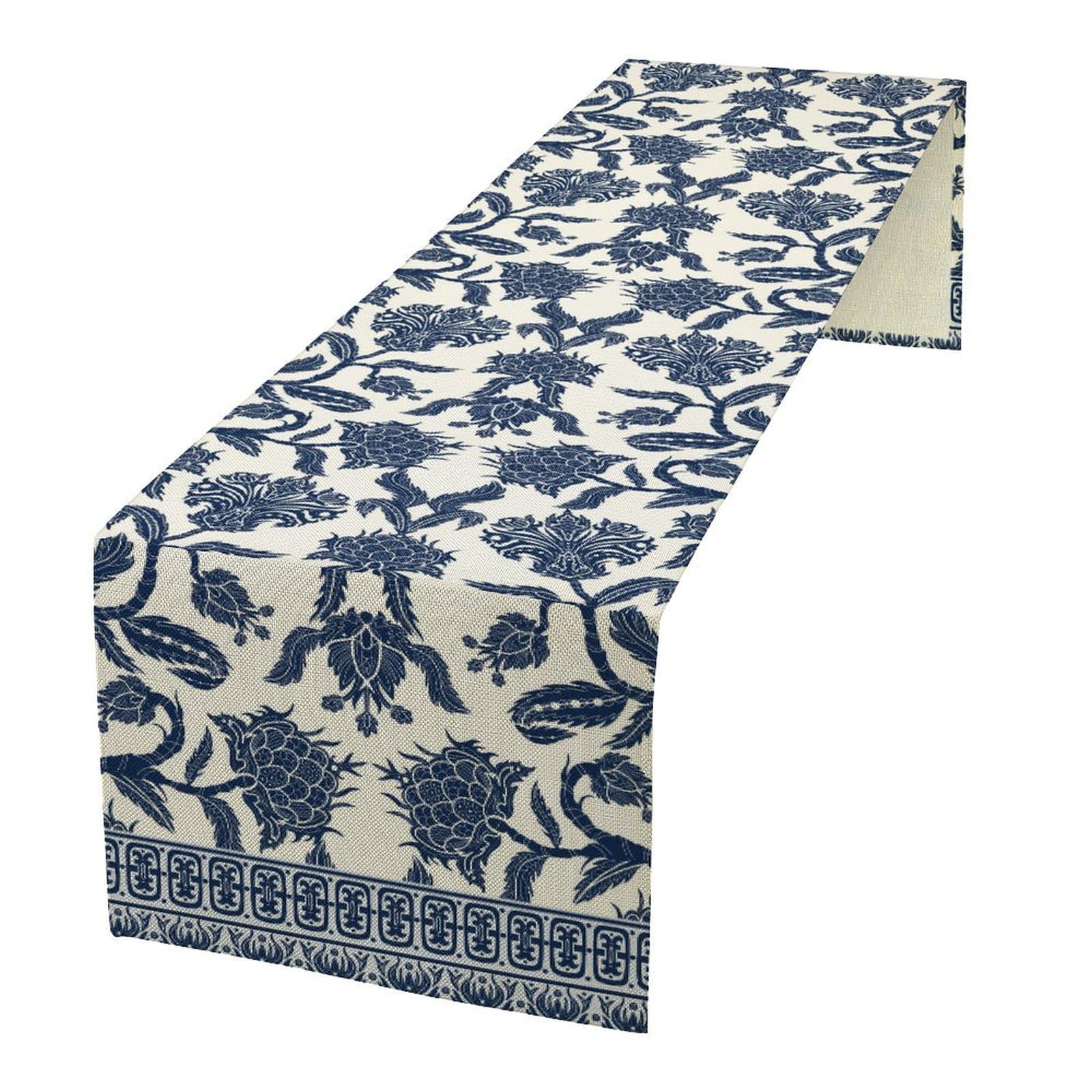 Chinoiserie Table Runner, Asian Chinese Blue Ceramic Japanese Branches Flowers Table Runner for Farmhouse Kitchen Dining Table Home Party Decor, 13x36inch