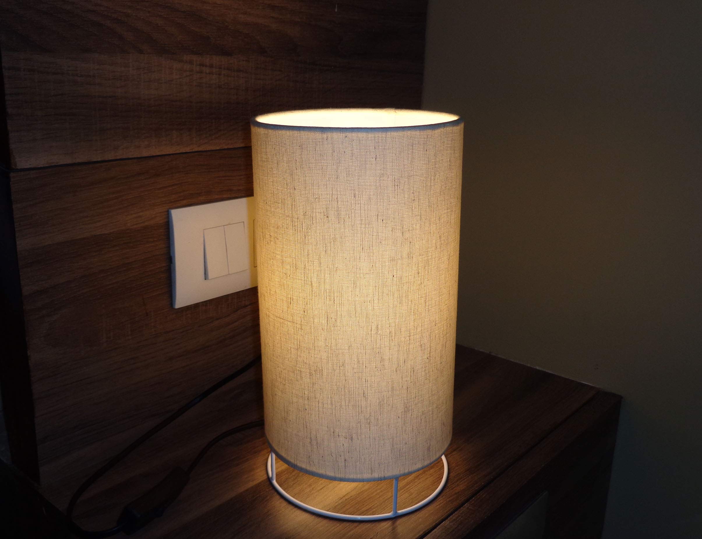 Mufasa Textured Fabric Cylindrical Lampshade Table Sconces Table Lamp for Bedside with On/Off Switch and E27 Holder (Bulb NOT Included) (Beige, Cotton, Pack of 1)-image-8