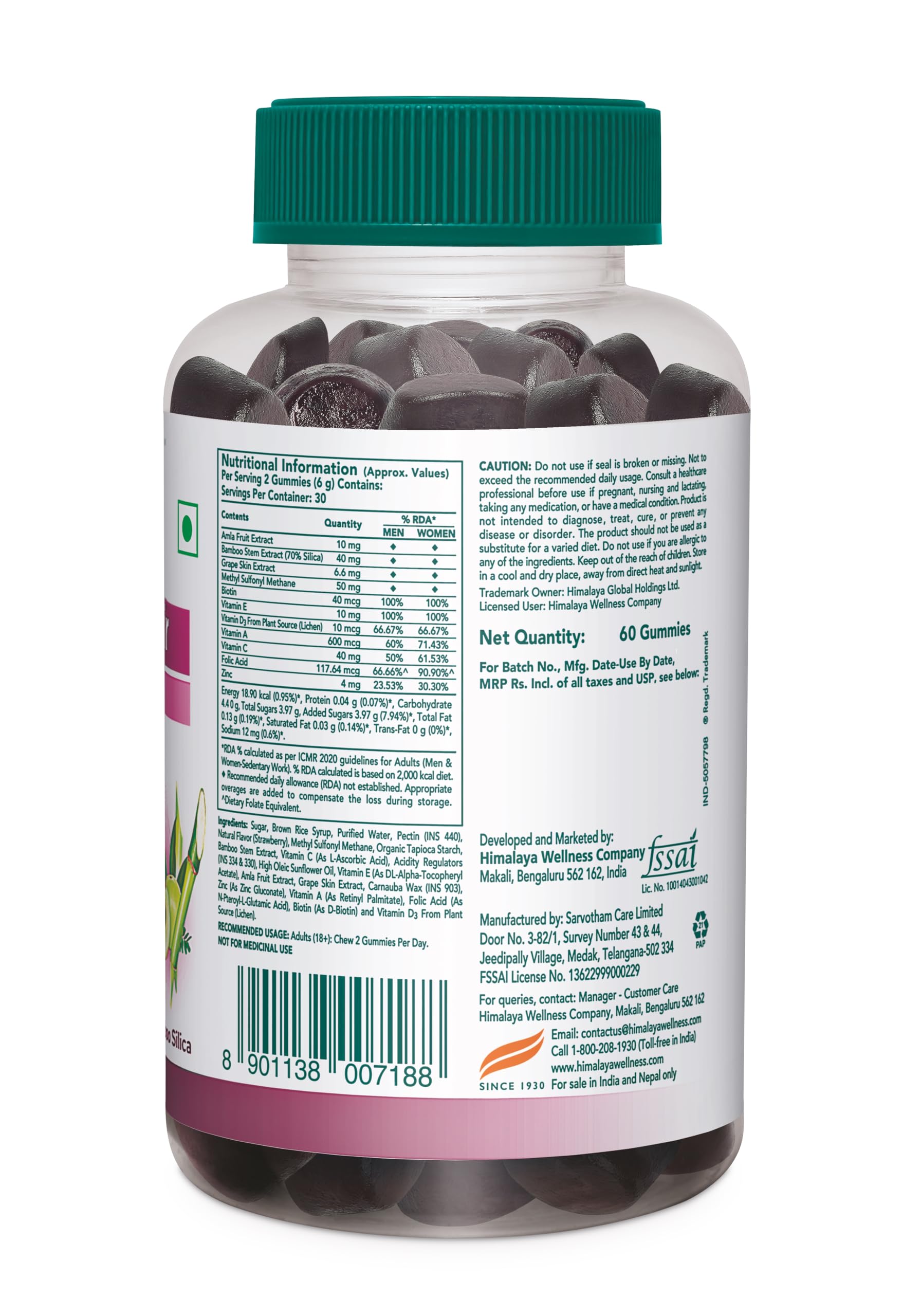 Himalaya Healthy Hair Gummies – Capelli forti e lucenti – Delizioso gusto fruttato naturale – Biotina, silice di bambù, amla – Vegano, 60 Caramelle Gommose (Confezione da 3)