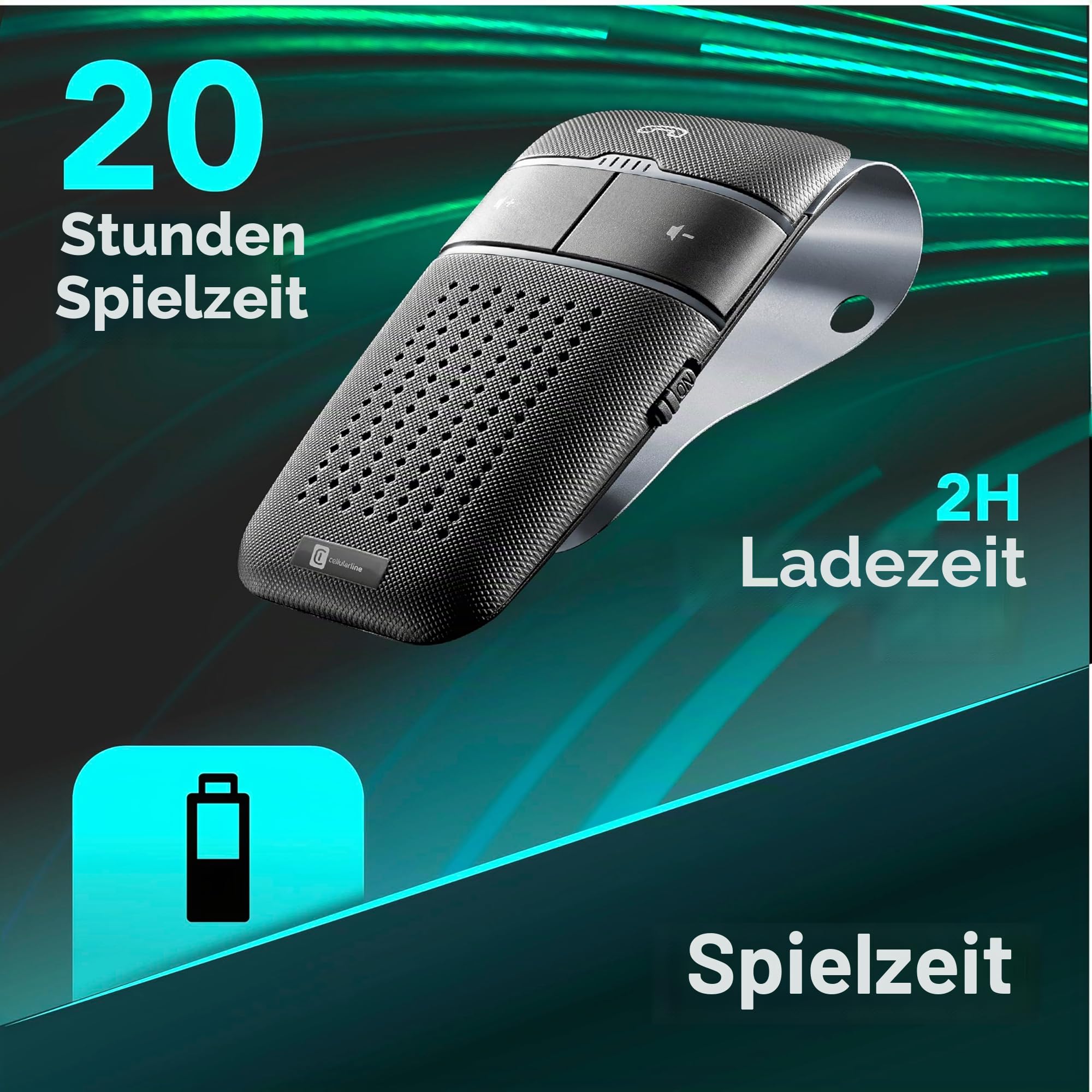 Cellularline Easy Drive - Bluetooth-Auto-Freisprecheinrichtung mit Dualphone-Funktion - Sprechzeit 20 Stunden - Ladezeit 2 Stunden - Wiedergabe von Ton und GPS-Anzeigen von Ihrem Smartphone - Schwarz