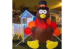 Thanksgiving 6FT Inflatable Turkey with Pilgrim Hat Yard Decoration