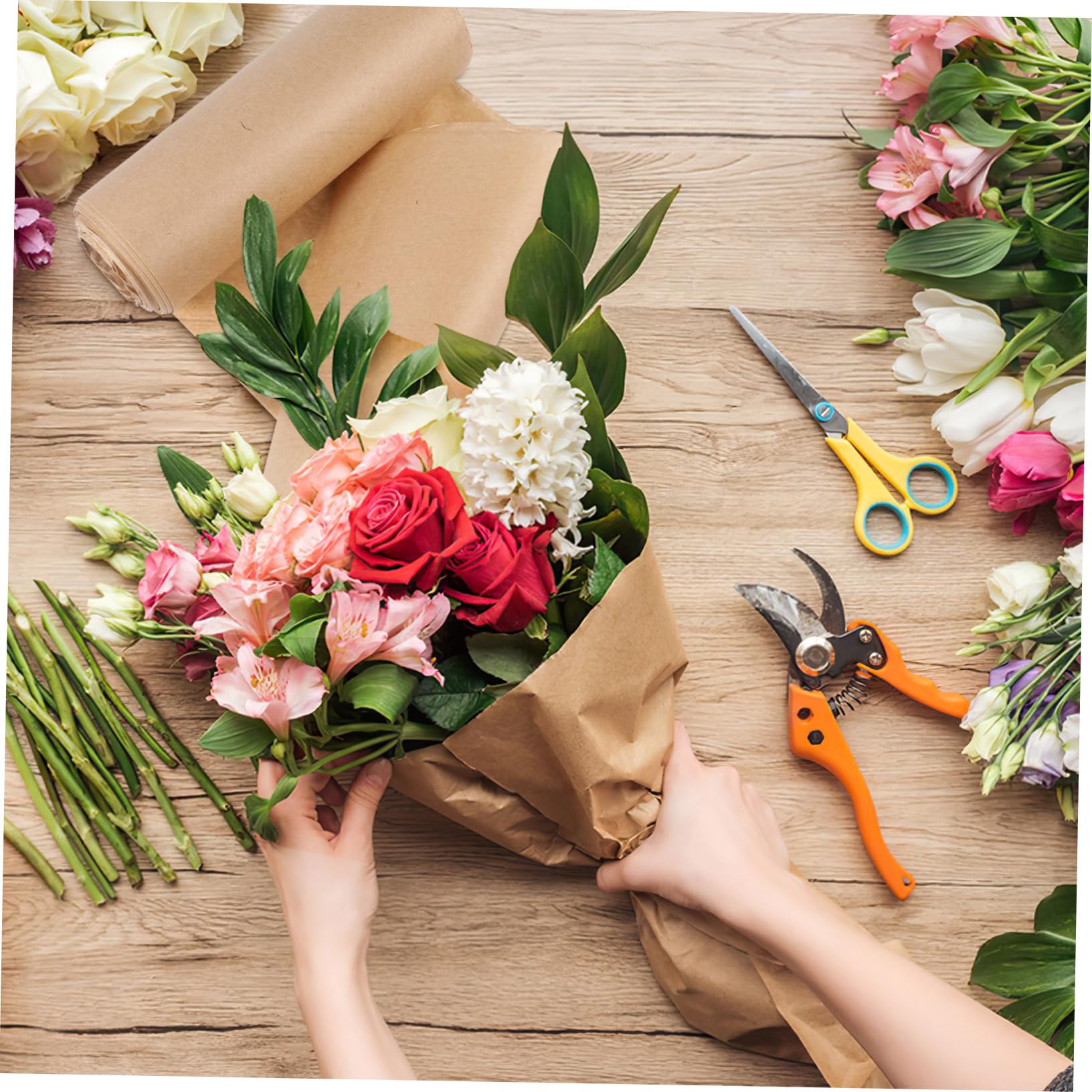 Veemoon Papier D'emballage Kraft Résistant Couture pour Présents et Emballage de Fleurs, Rouleau Couleur Kaki pour Bouquets et Emballages Soignés