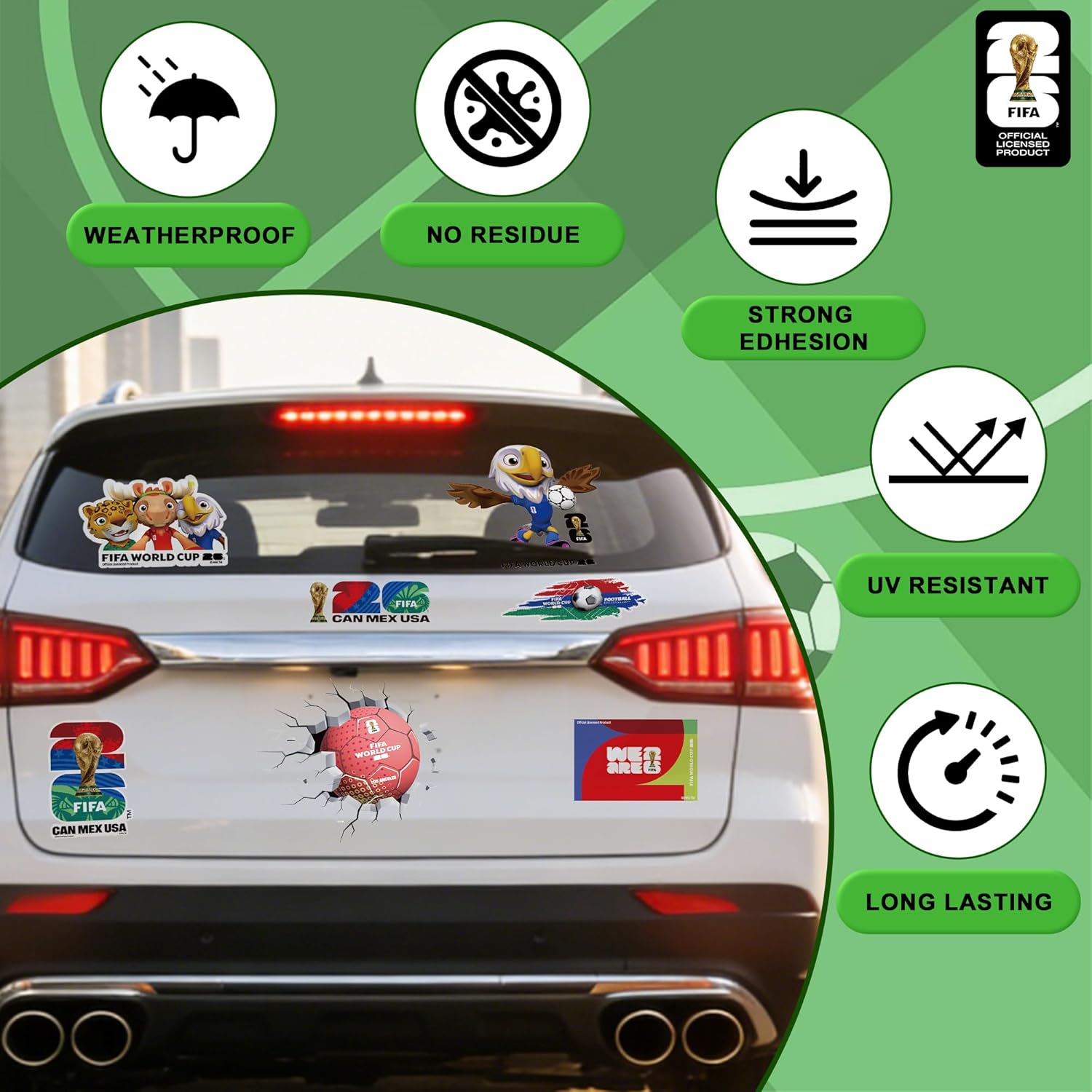 FIFA World Cup 26 Car Stickers, Official Licensed Product, New York New Jersey Theme, Mascot and Trophy Design (FIFA 2026, FIFA-A)