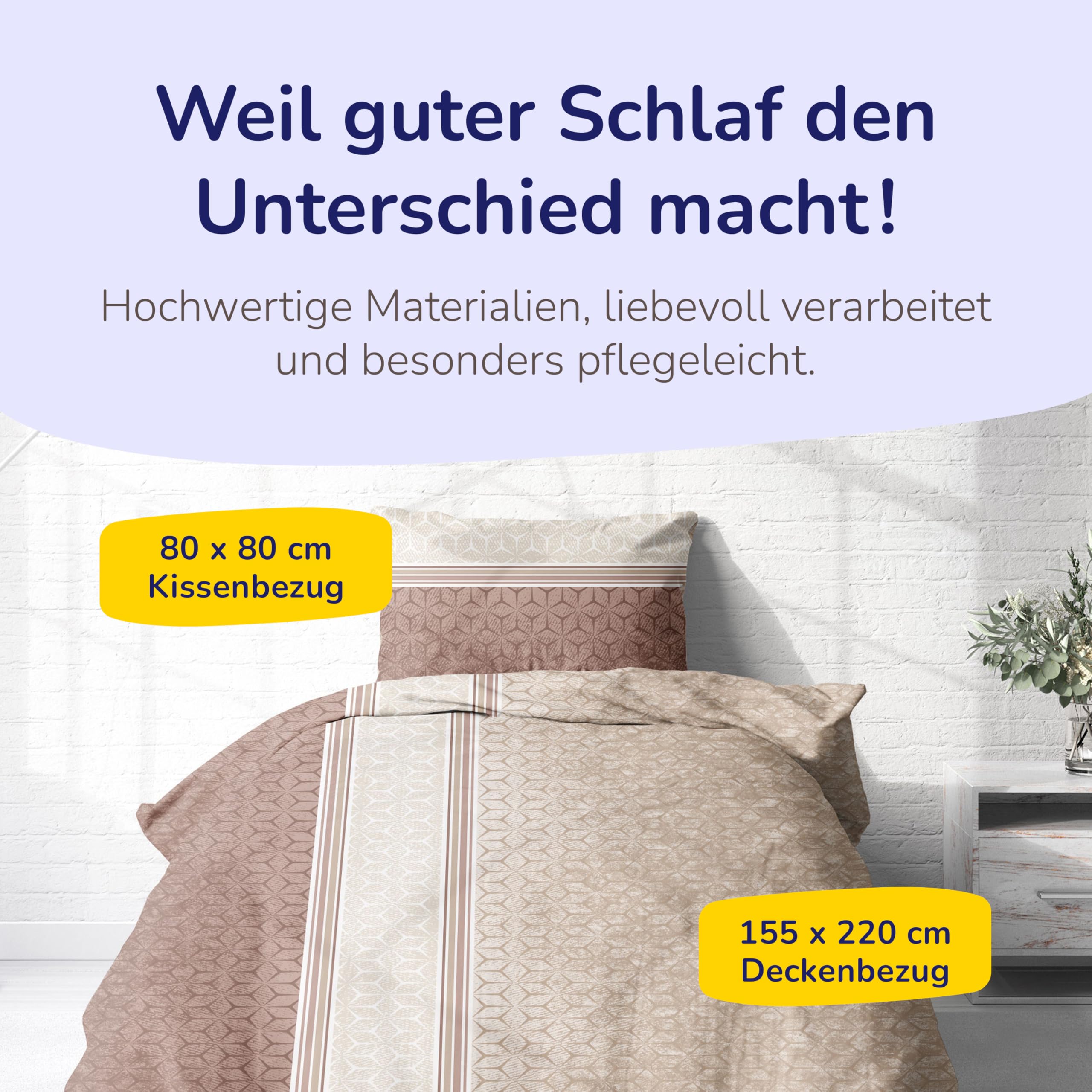 Träumschön Biber Bettwäsche Set 2tlg 155x220 cm + 80x80 cm – Flauschige Bettwäsche Beige/Braun – Weiche Winterbettwäsche mit Muster - Atmungsaktiv, Warm & Hautfreundlich - 100% Baumwolle