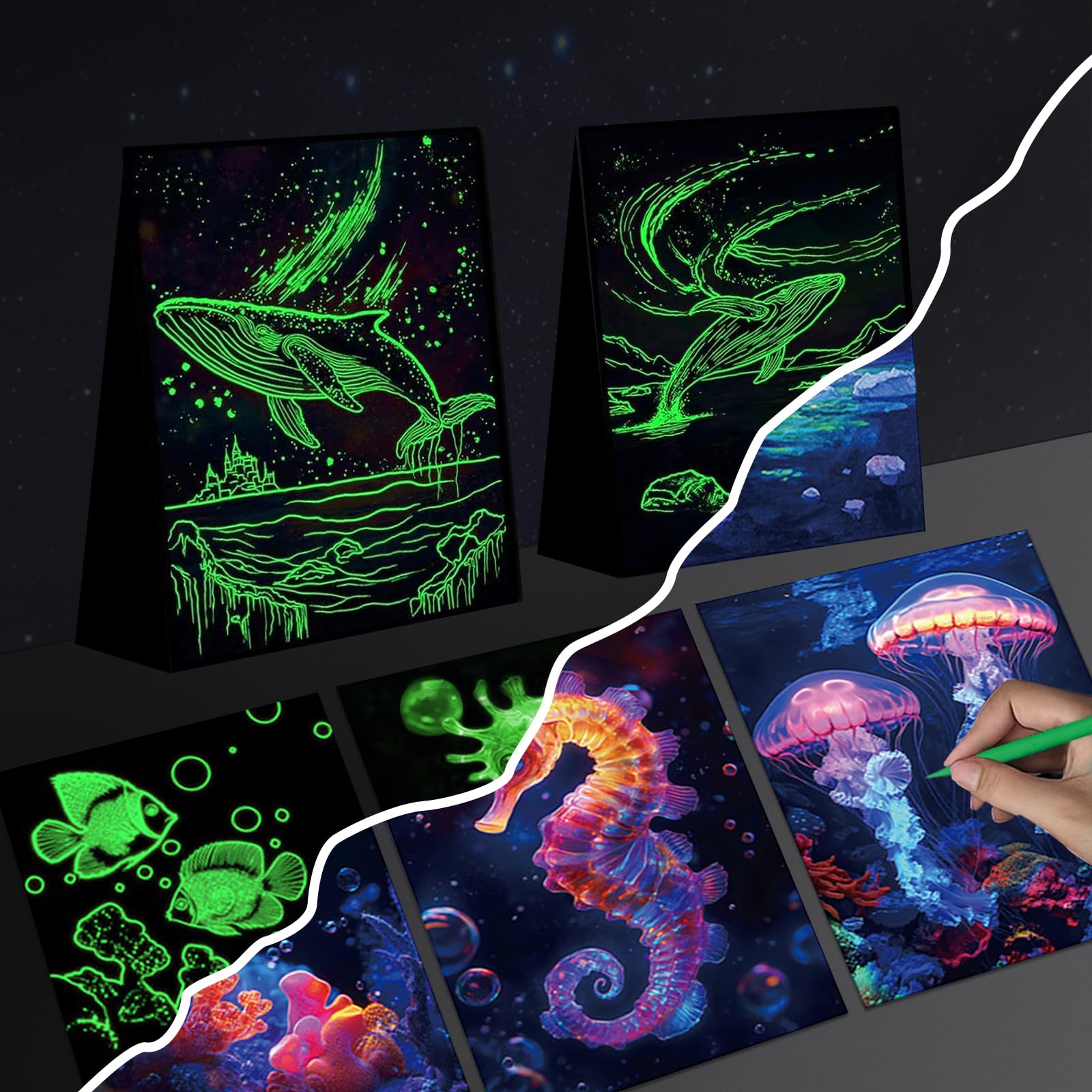 Carte à Gratter pour Adultes, 8 Feuilles A4 Papier à Gratter Scratch Art Kit