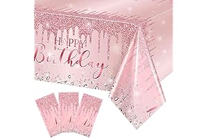 Happy Birthday Table Cover - 3-Pack Pink & Rose Gold Glitter Tablecloths