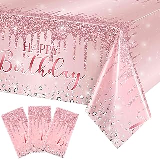 Pajean 3 Pcs Tablecloths Glitter Diamond Table Cover PE Girl Party Happy...