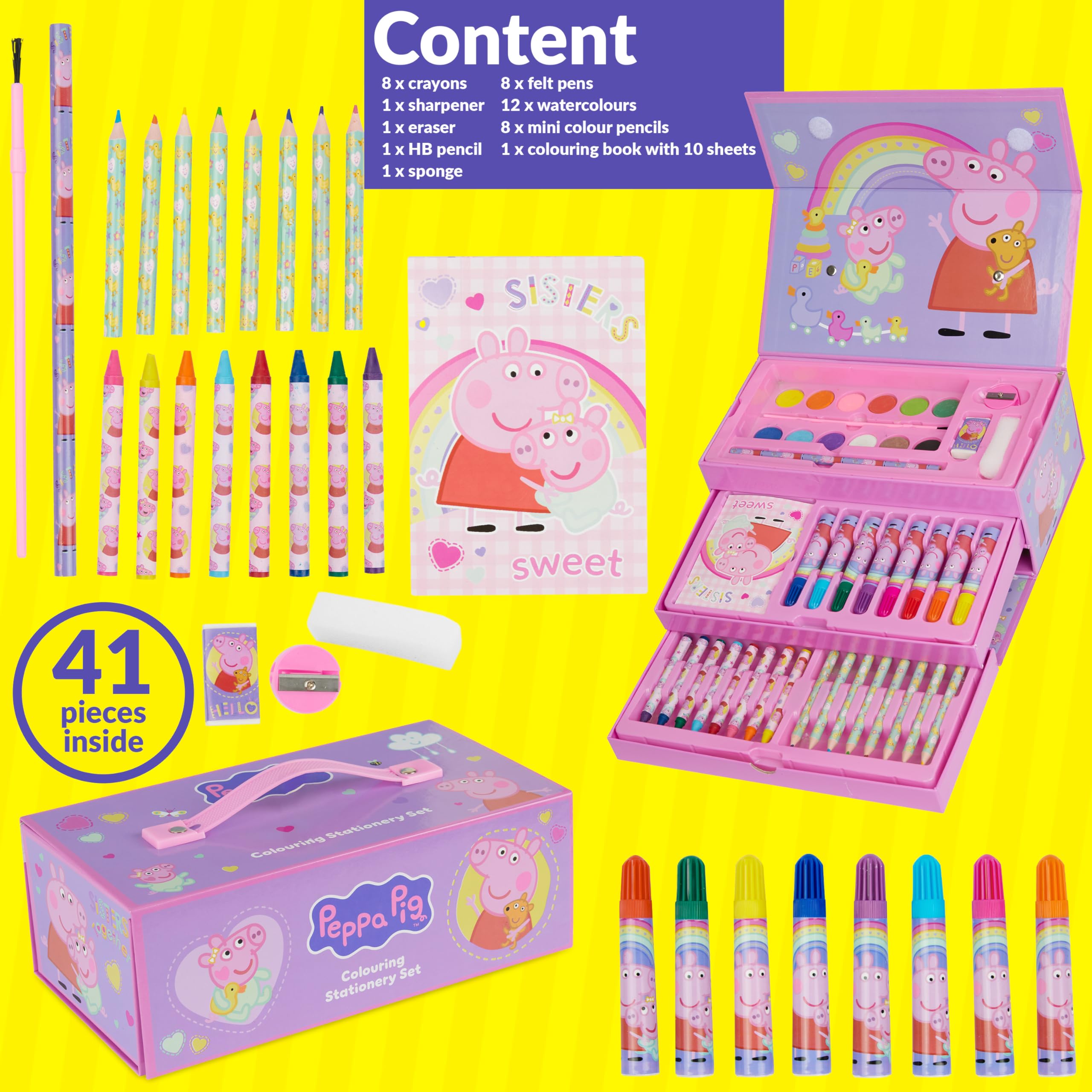 Peppa Pig Kit Dessin Coloriage et Peinture, Coffret Créatif Fille, Mallette Enfant d'Art de 30 Pièces, Fournitures de Loisirs Créatifs, Cadeau Fille