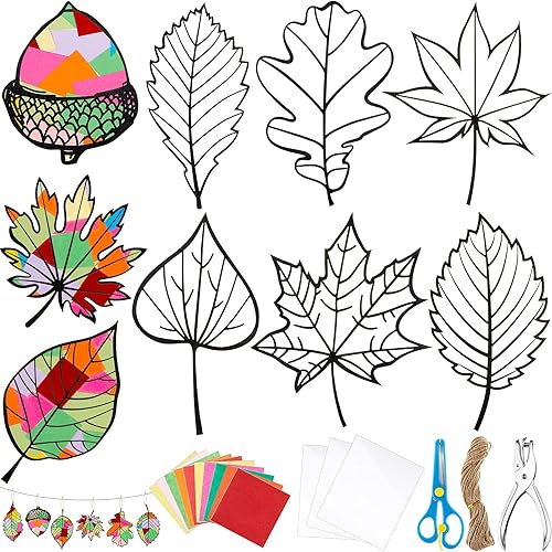 18 piezas de papel de seda de hojas de papel de seda para manualidades, otoño, hojas de otoño, para niños, aula, manualidades