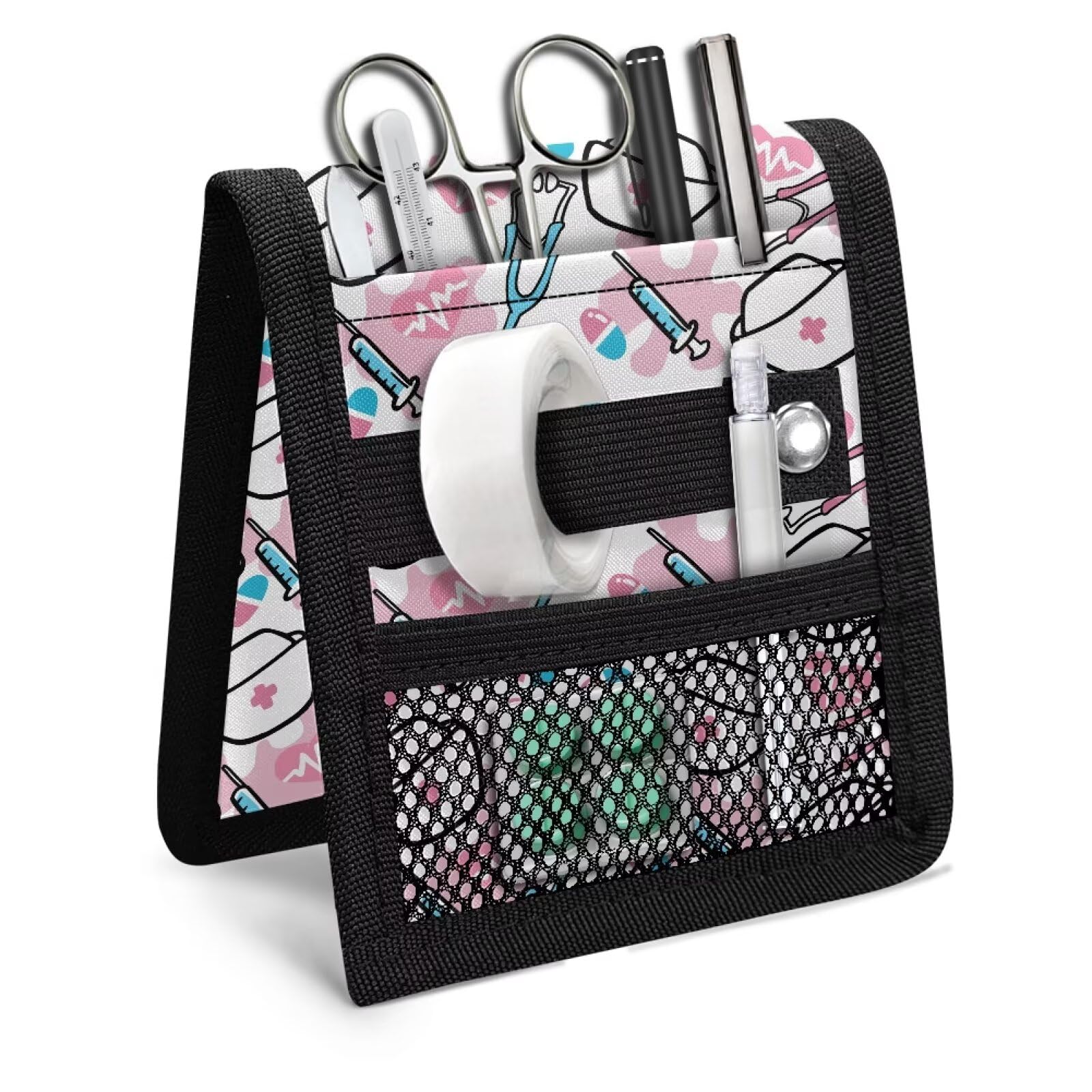 Baxinh Nurse Print Nurse Pocket Organizer with Mesh Pocket Nurse Pocket Pouch 3 Pockets Nurse Organizer Bag Pouch for Accessories Tool Case Medical Care Kit (CASE ONLY)