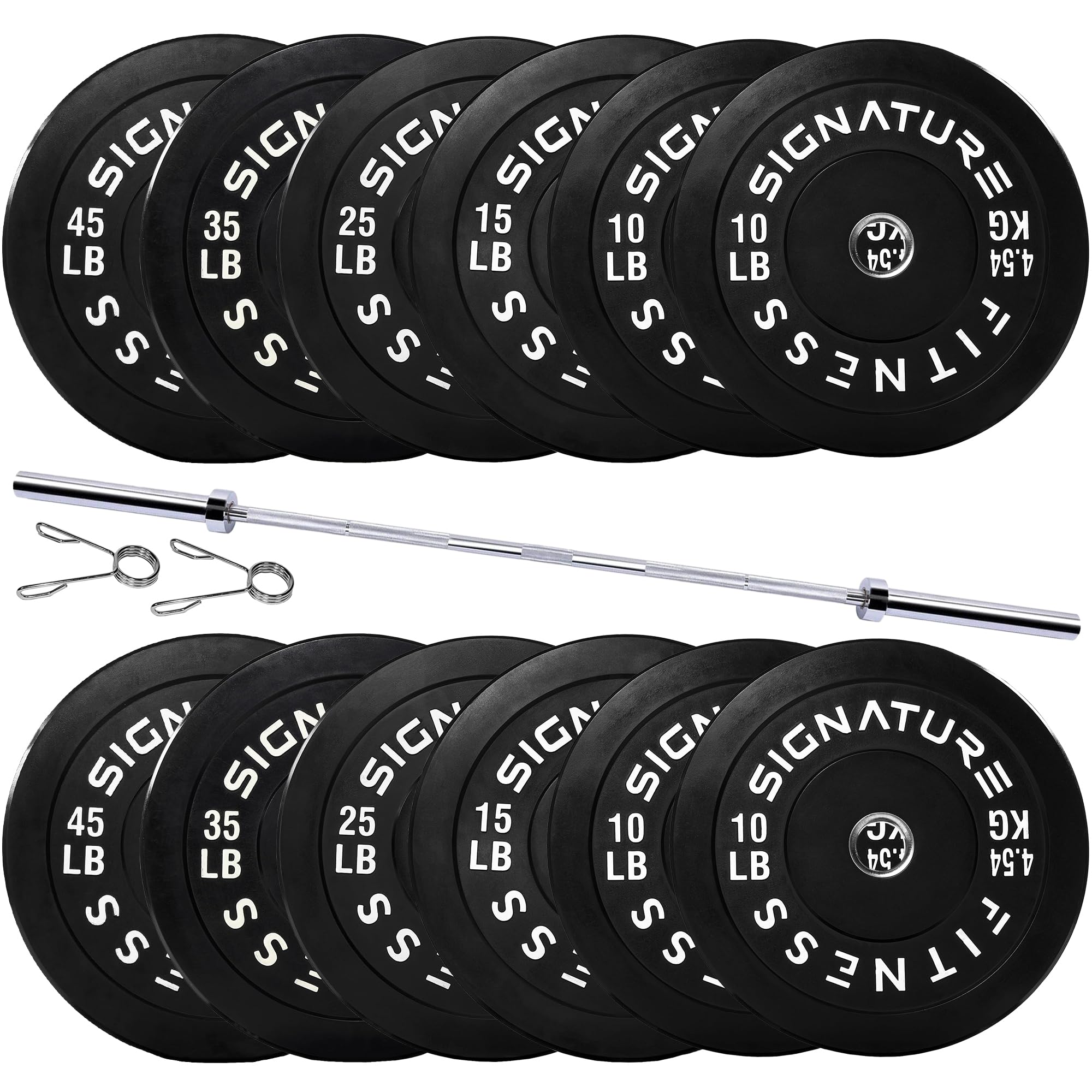 Photo 1 of **SET** **MISSING 15LBS PLATES** Fitvids 2-Inch Olympic Bumper Weight Plates Including 280 LB Weight Plates & 7FT Olympic Barbell Bar, Black