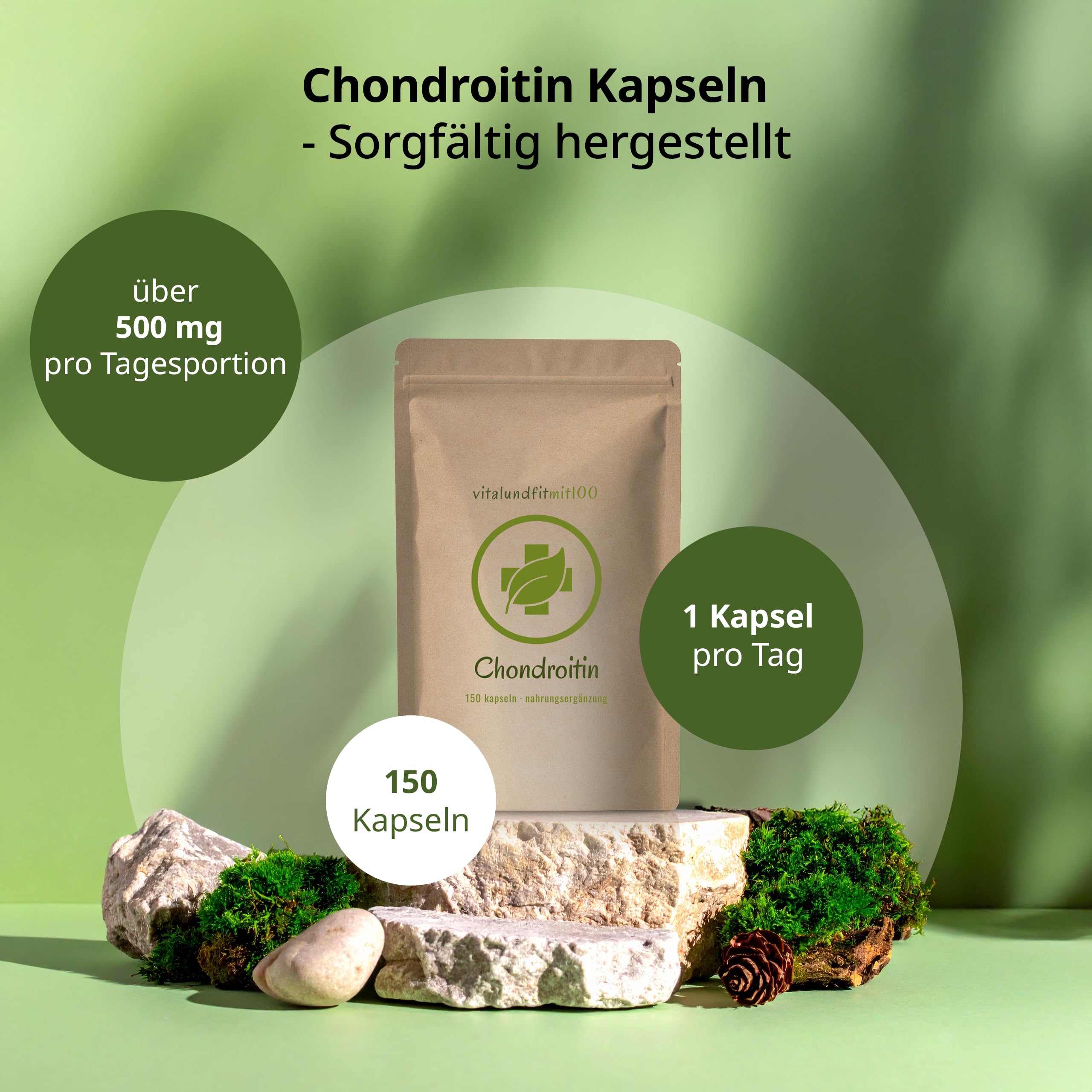 Chondroitin (Chondroitinsulfat) - 150 Kapseln hochdosiert - Bestandteil von Knorpel, Knochen und Bindegewebe - glutenfrei - Deutsche Herstellung