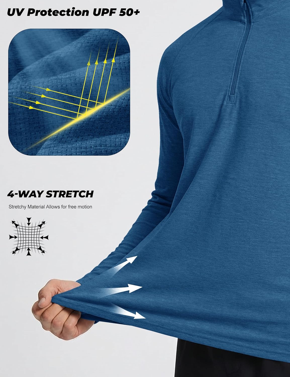 MAGCOMSEN Men's Long Sleeve Shirts Quarter Zip Pullover Athletic Lightweight Sun Shirt Dry Fit for Running Golf Workout - Image 4