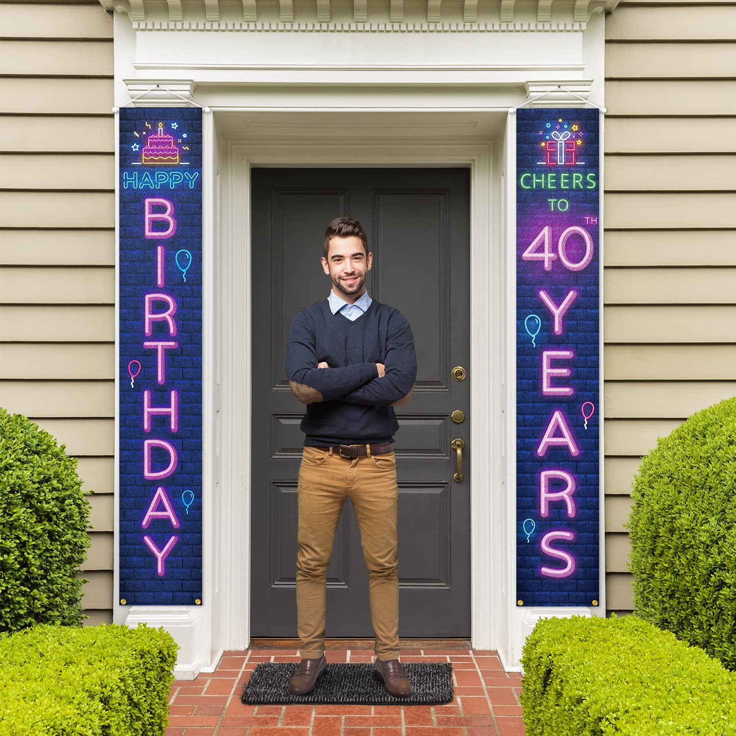 Neno Glow 'Happy 40th Birthday' znak ganek drzwi baner dekoracja kolorowy – pozdrowienia dla 40-letniego przyjęcia urodzinowego dekoracje tematyczne dla mężczyzn kobiet artykuły