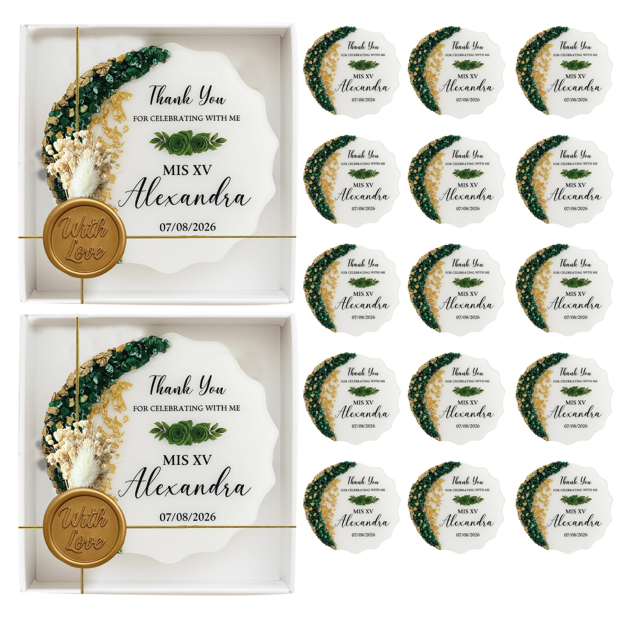 Generisch Personalisierte Quinceañera Gastgeschenke, Sweet 15 & Sweet 16 Party Favors, Individuelle Epoxidharz Erinnerungsstücke, Elegante Geschenke für Gäste (25 Stück mit Geschenkbox)