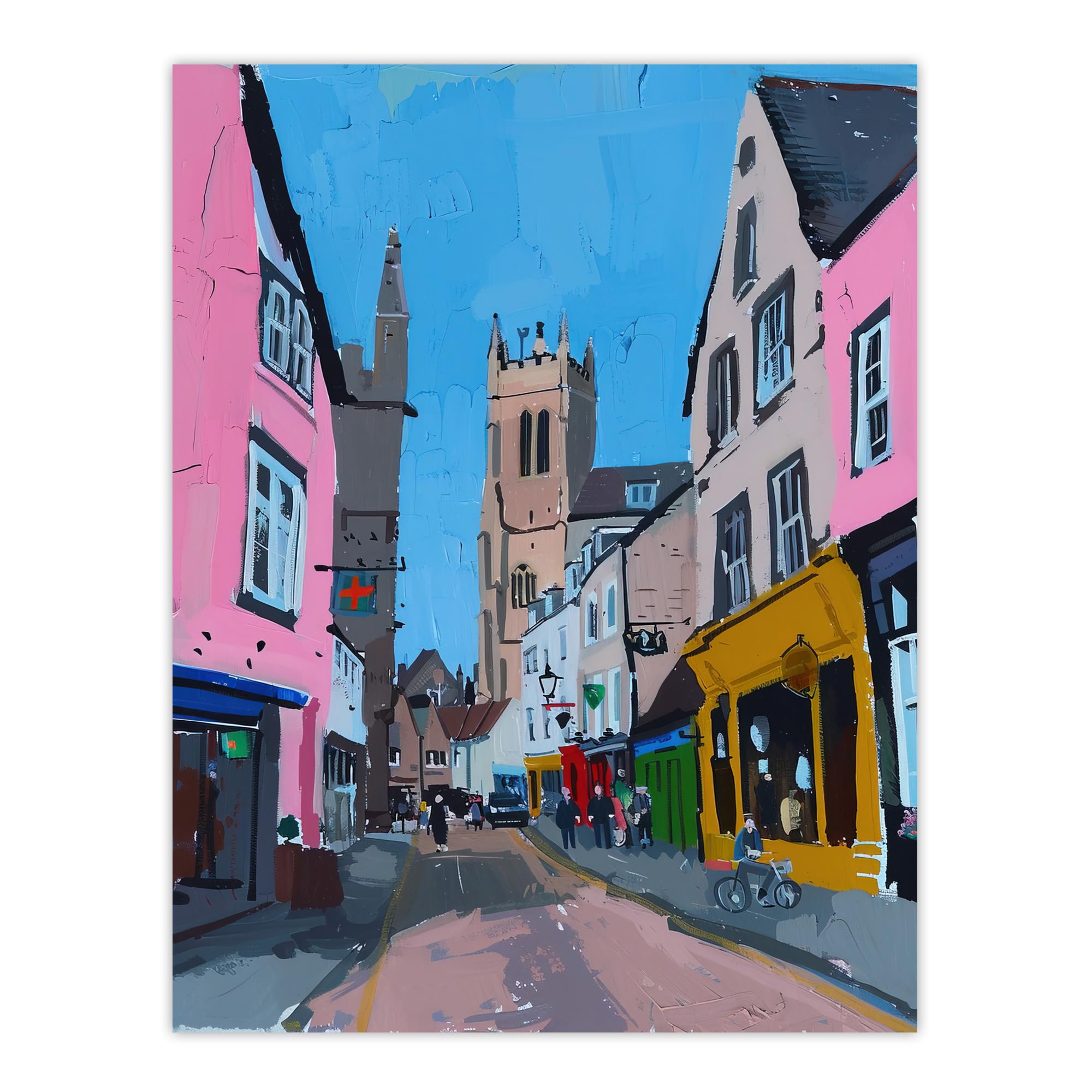 Artery8 Cirencester Colourful English Town Painting Living Room Large Wall Art Poster Print Thick Paper 18X24 Inch
