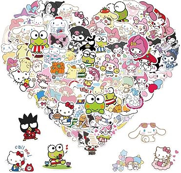 100PCS Sanrio Cartoon Stickers for Water Bottles Laptop Luggage, Hello Cat Kitty Kuromi Mymelody Cinnamoroll Stickers for Adults Teens Waterproof Vinyl Decals C