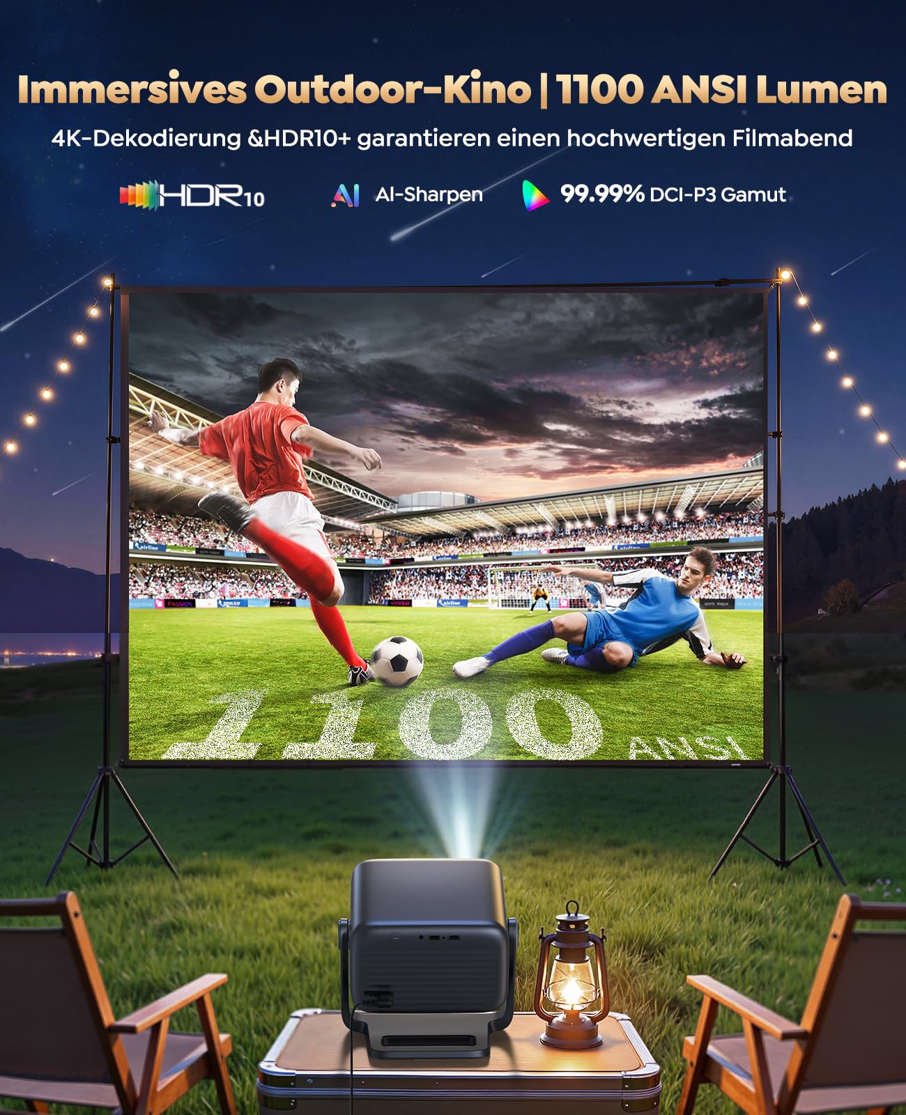 Smart Beamer【Google TV & 30W Lautsprecher】Beamer 4K Heimkino Unterstützt Autofokus/6D Trapezkorrektur, HDR10, WiFi Bluetooth FULL HD 1080P LED Projector 360° Drehständer Outdoor Projektor 4K für HDMI