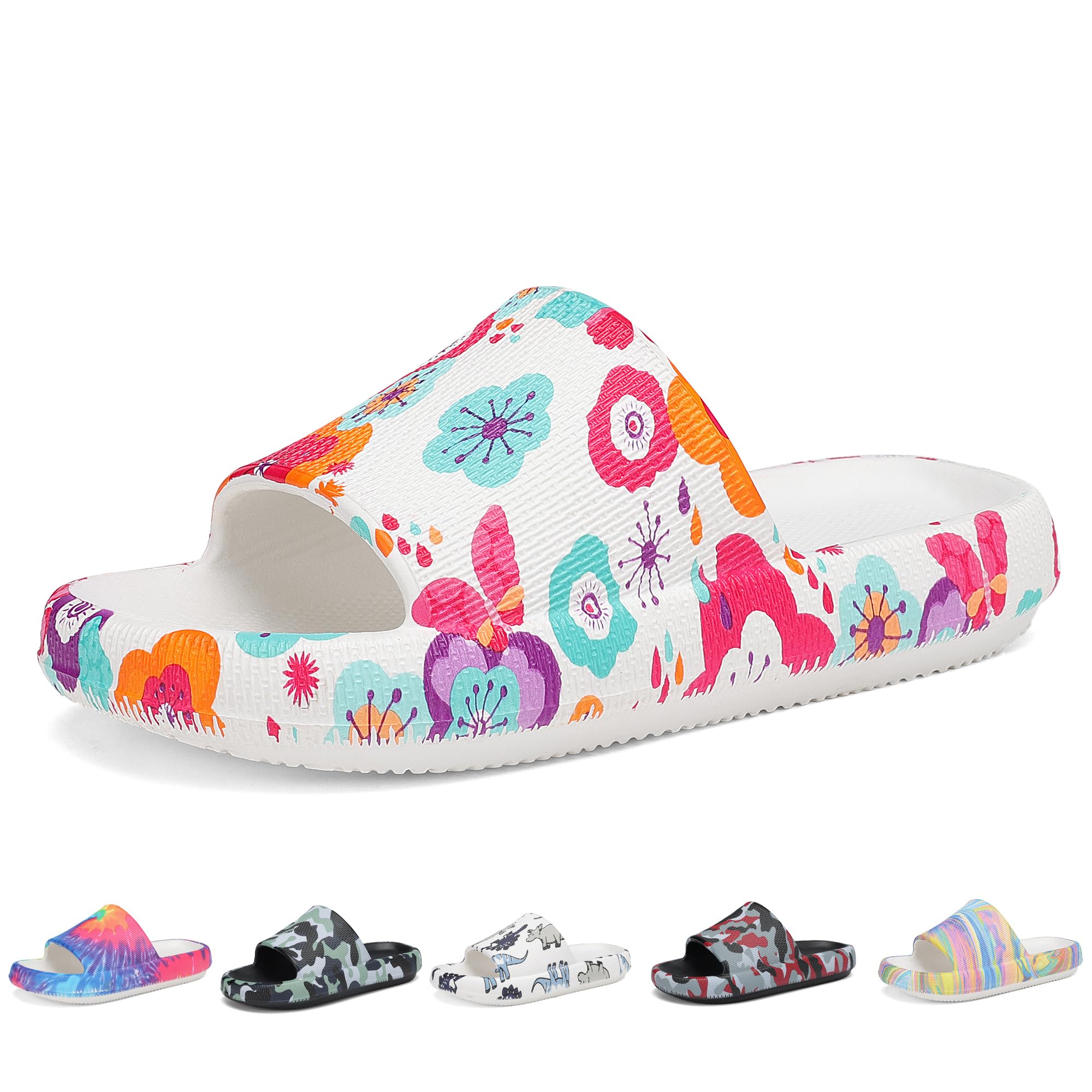 Boys and Girls Cloud Wide Slides for Kids – Non-Slip Summer Slippers Lightweight Beach, Pool, and Indoor Shower Sandals