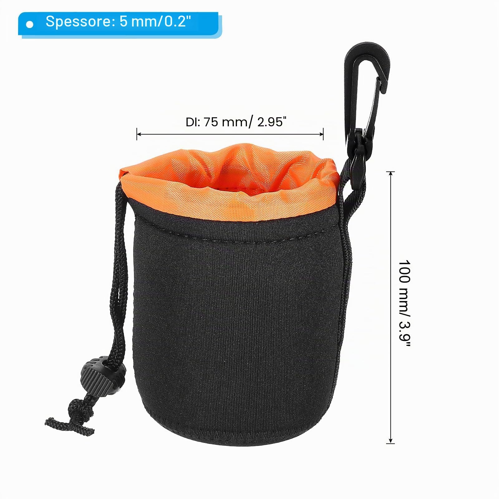 PATIKIL Borsa per Obiettivo Fotografico, 2 Pz,3.1" Idx3.9 H Sacchetto Coulisse Neoprene Spesso Protettivo Custodia Obiettivo Fotocamera Dslr, Tazze d'Acqua e Caffè, Nero, Arancione
