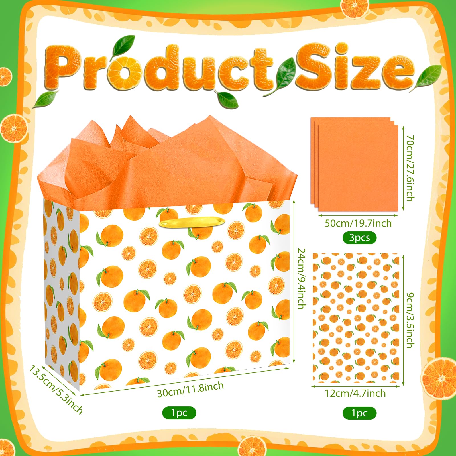 Little Cutie Party Gift Bag Orange Wrapping Paper with Tissue Paper Greeting Card Fruit Theme Birthday Party Treat Goodie Bag for Little Cutie Baby Shower Decorations Wedding Birthday Summer Party