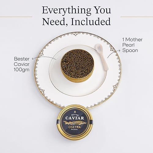 Miniatura 3 de BESTER CAVIAR Caviar de esturión Osetra de primera calidad, huevas negras de Malossol Ossetra cosechadas tradicionalmente con cuchara de nácar
