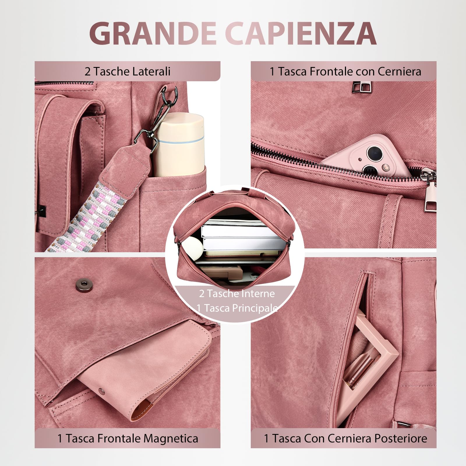 Leathario Zaino Donna in Pelle Vegana Impermeabile Antifurto,Borsa Elegante 3-in-1,Zaino da Lavoro, Viaggio e Uso Quotidiano