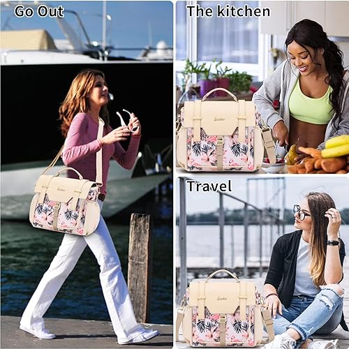 Miniatura 6 de Bolsa de almuerzo para mujer, lonchera aislada para adultos, bolsas de almuerzo para mujer, bolsa de almuerzo grande con correa para el hombro,