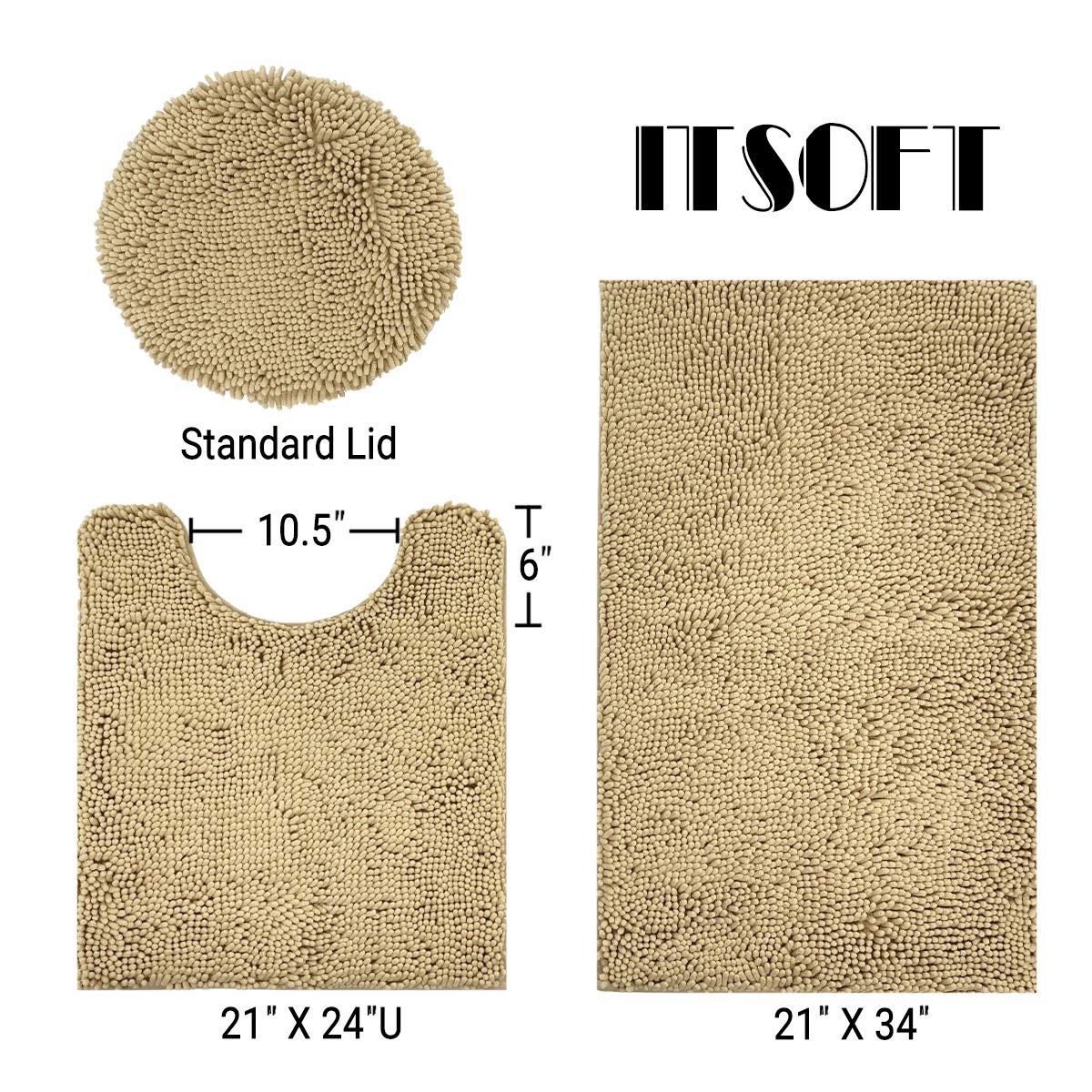 The Best Bathroom Rug Sets in 2026 2 ITSOFT Standard 3pc Non-Slip Shaggy Chenille Bathroom Mat Set, Includes 24'x21' — product photo