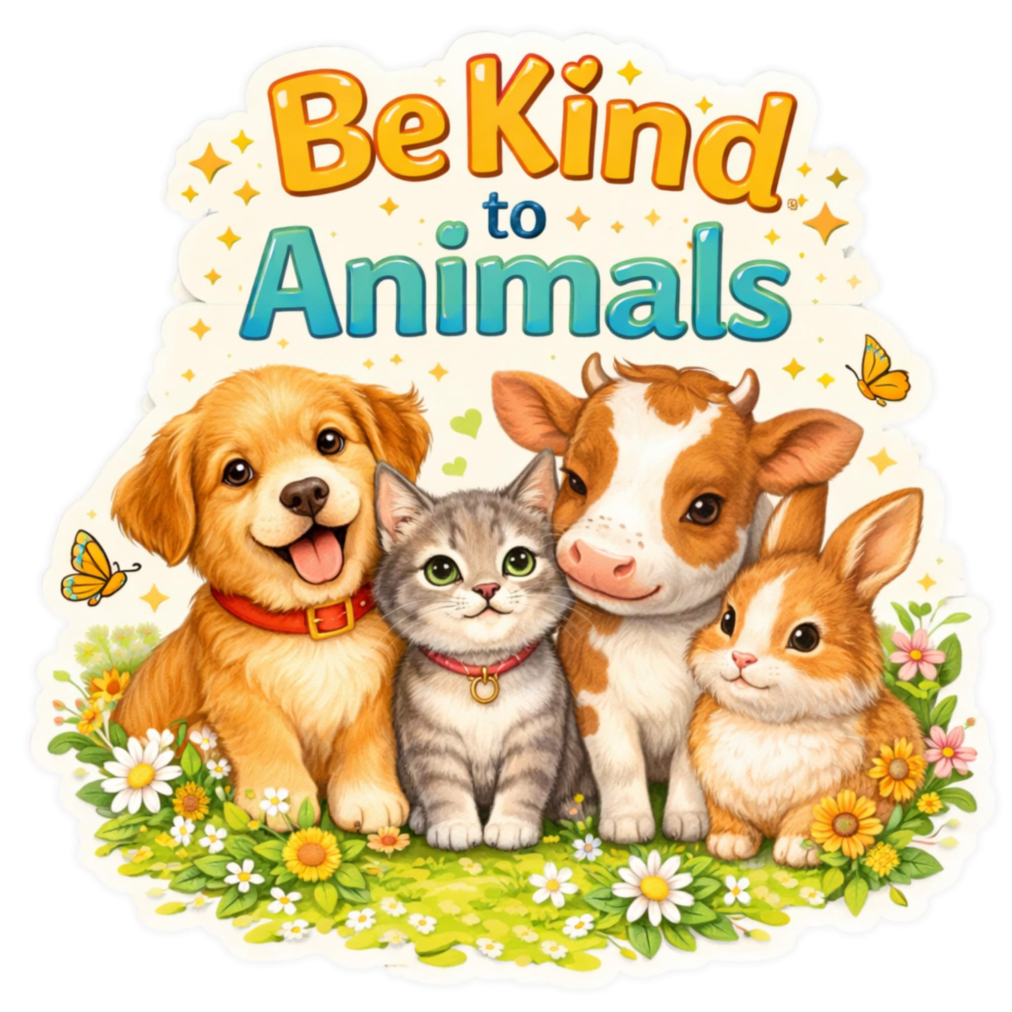 Be Kind to Animals Sticker | Cute Pet Awareness Design | Waterproof Matte | 18 × 18 cm Approx-image-0