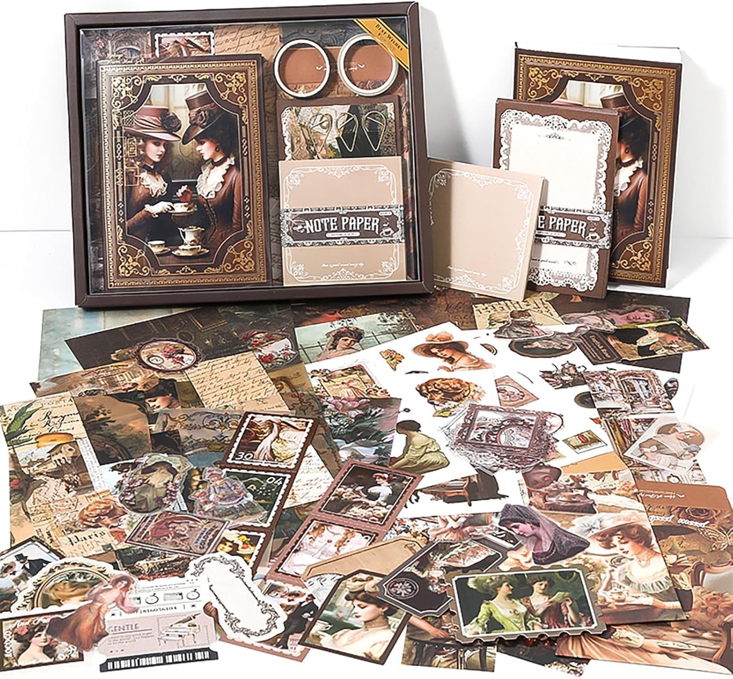 yifely Paper Vintage Aesthetic Scrapbook Kit Scrapbooking Supplies Kit with Bullet Junk Journal,Stationery,A6 Grid Notebook with Graph Ruled Page DIY Journaling Gift for (Vitorian Brown Y)