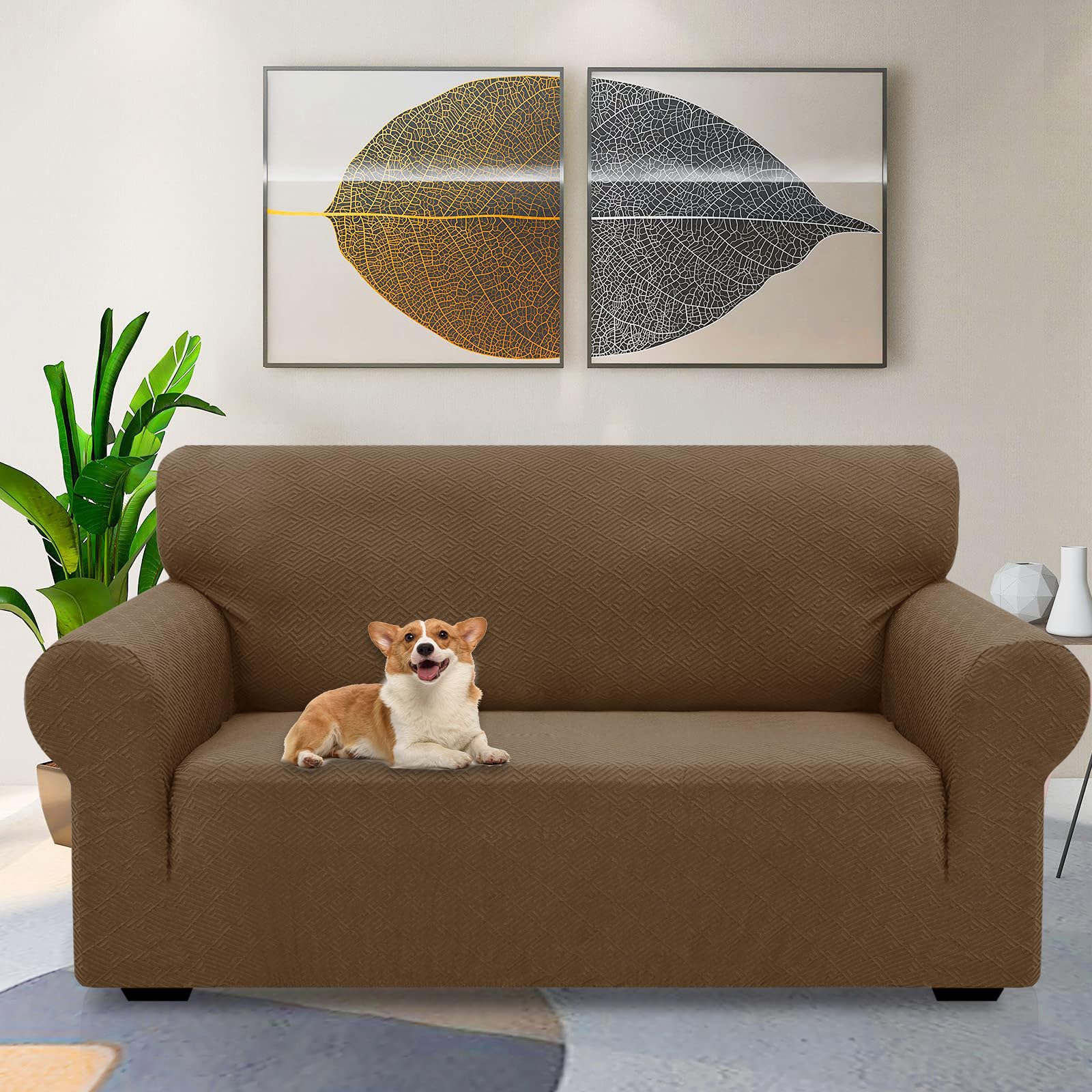 Ystyle Copridivano 2 Posti Con Braccioli, Super Elasticizzato Copri Divano, Copridivano Antigraffio Gatto, Copridivani Antiscivolo Antimacchia, Universale Sofa Cover Moderno, Marrone