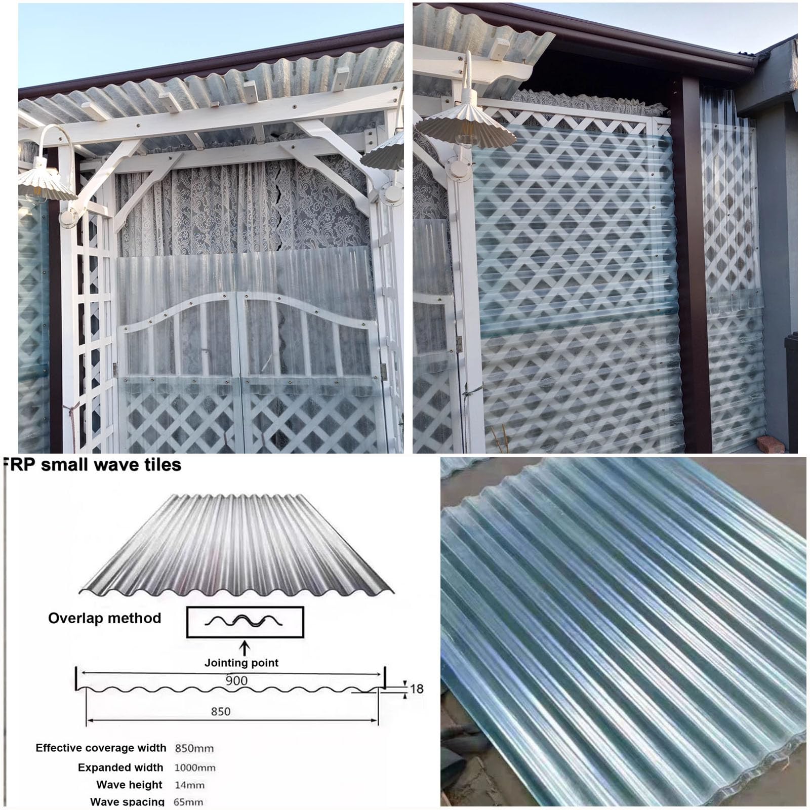 2mm Planchas Transparentes Tejados,Paneles Para Tejado Resistentes Al Impacto,Chapa Tejado A Prueba De Lluvia Anti-UV,Lámina Techo De Construcción,Placa Ondulada De FRP (0.9×1.3m,1pcs)