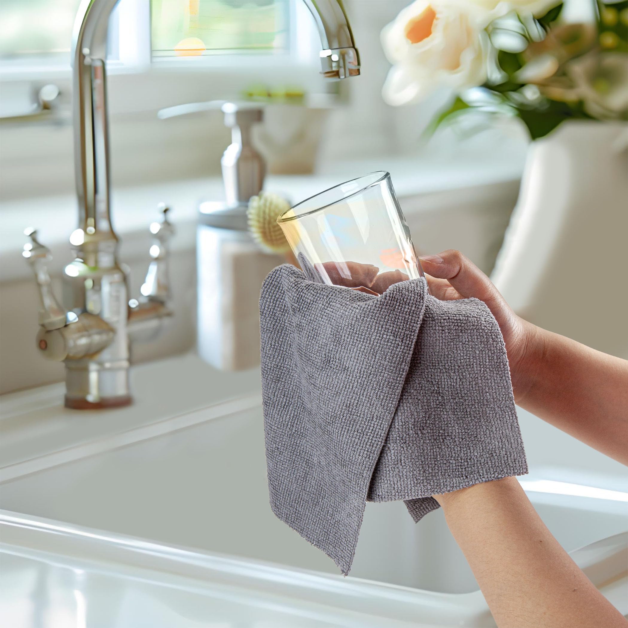 CARTMAN 60 Pack Microfiber Cleaning Cloth, Reusable Tear Away Towels Roll, 12"x12", Multi-Purpose Microfiber Towels Cleaning, Lint Free, Absorbent Cleaning Rags for Kitchen, Car, Glass (Grey) 3