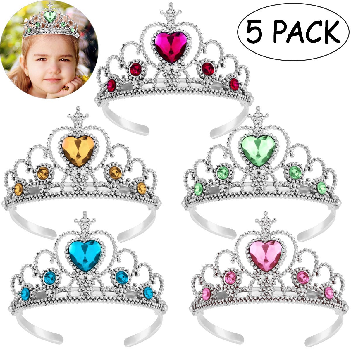 TOYMYTOY Princess Tiara Crown Set Little Girls Tiara for Party Dress Up Fairytale Role Play Decorations,Pack of 5