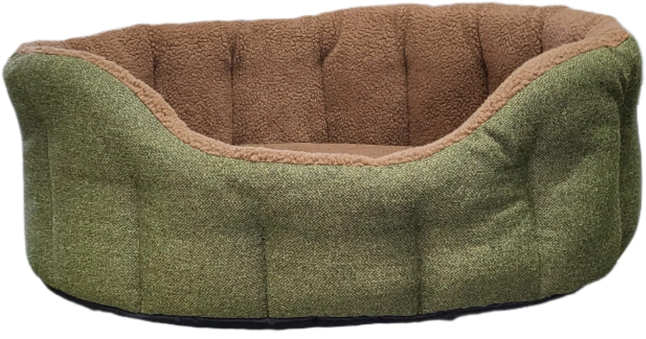 P&L Country Dog Beds Orkney Tweed Bolster Bed, Sherpa Fleece Lined, 4 Sizes (Green, Large)
