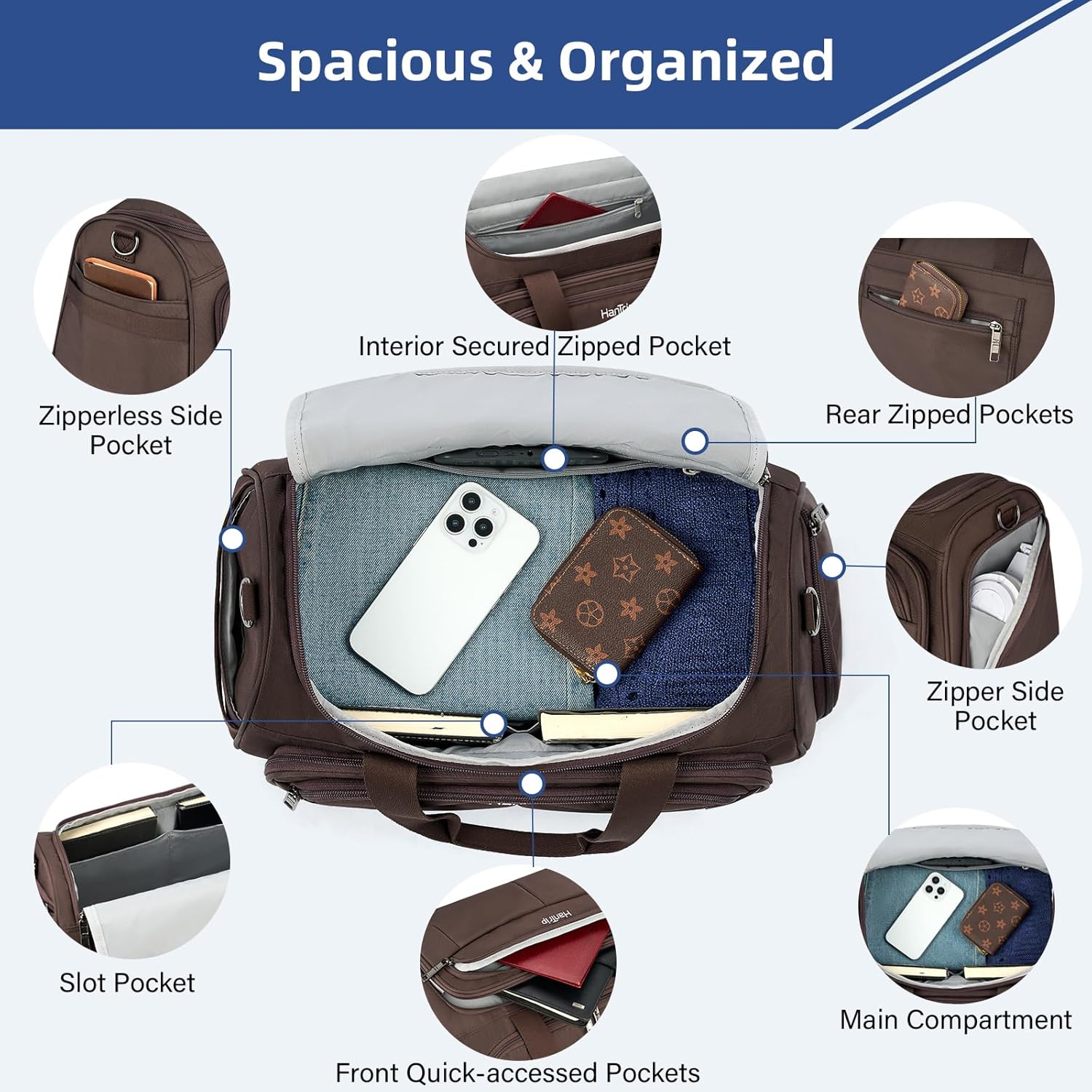 Carry on Duffel Bag Foldable Duffle Bags for Travel, Under Seat Personal Item Bags for Airplanes, Weekender Overnight Mens Travel Tote Bag for Women Small Softside Carry on Luggage (Coffee) - Image 4